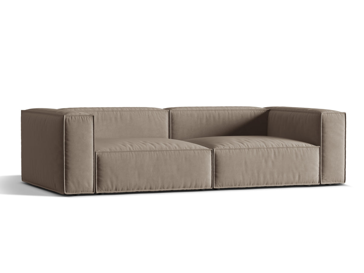 Sofa aksamitna 5-osobowa NURIA ciepły szary – ujęcie boczne