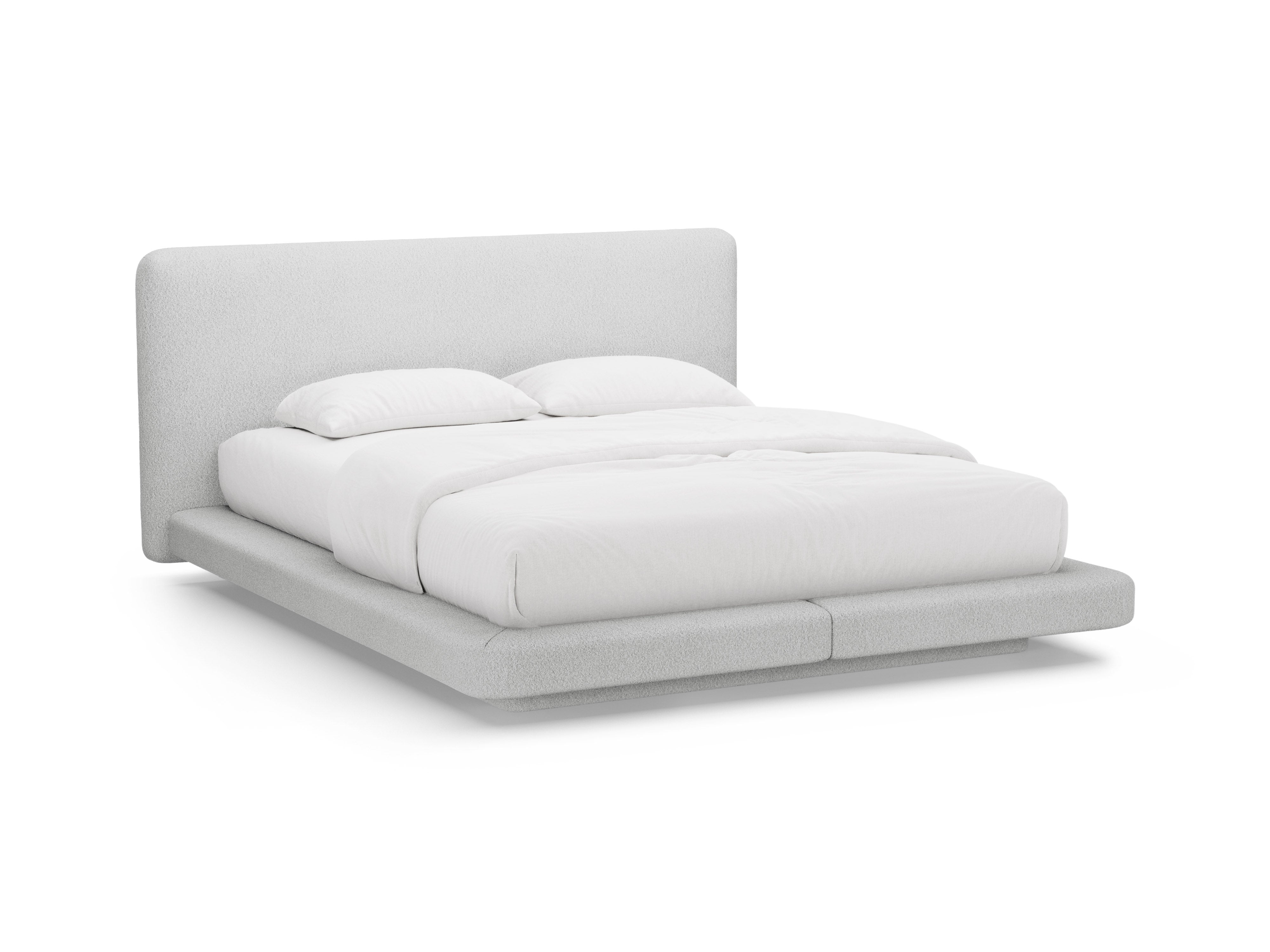LINEA bed in light gray boucle
