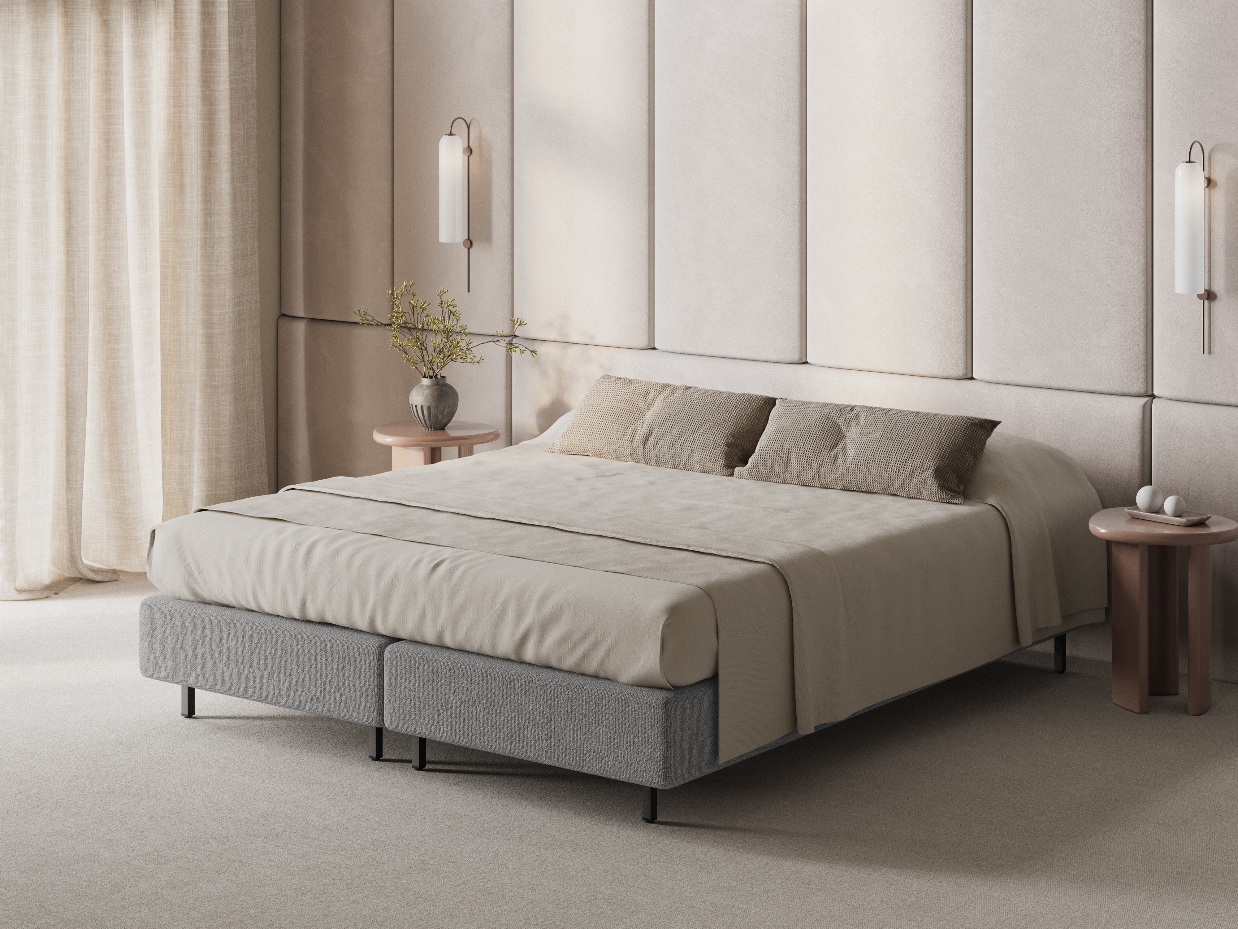WHALE Bed Light Gray Chenille