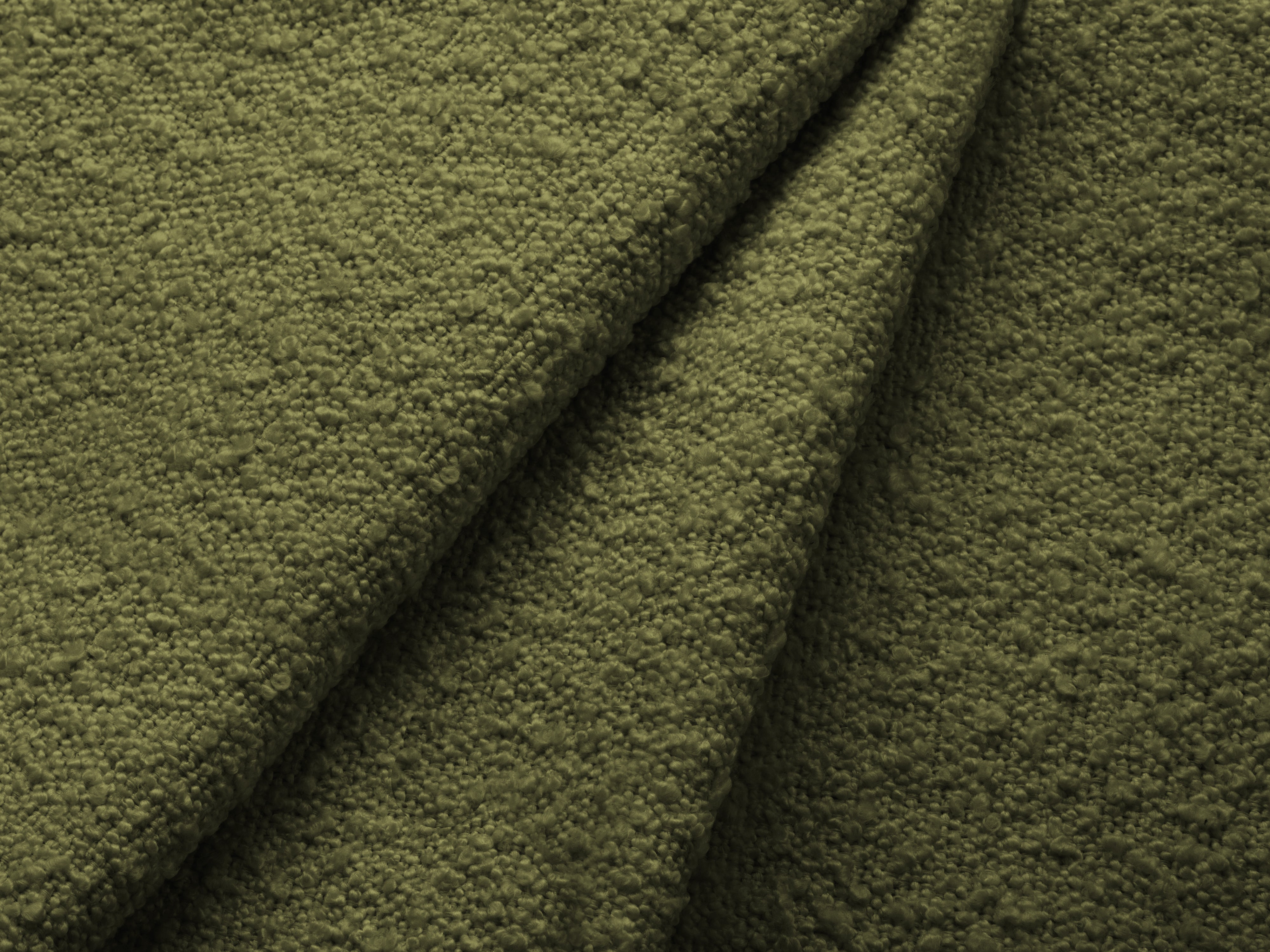 LUPINE Bed with Storage for Bedding in Olive Boucle