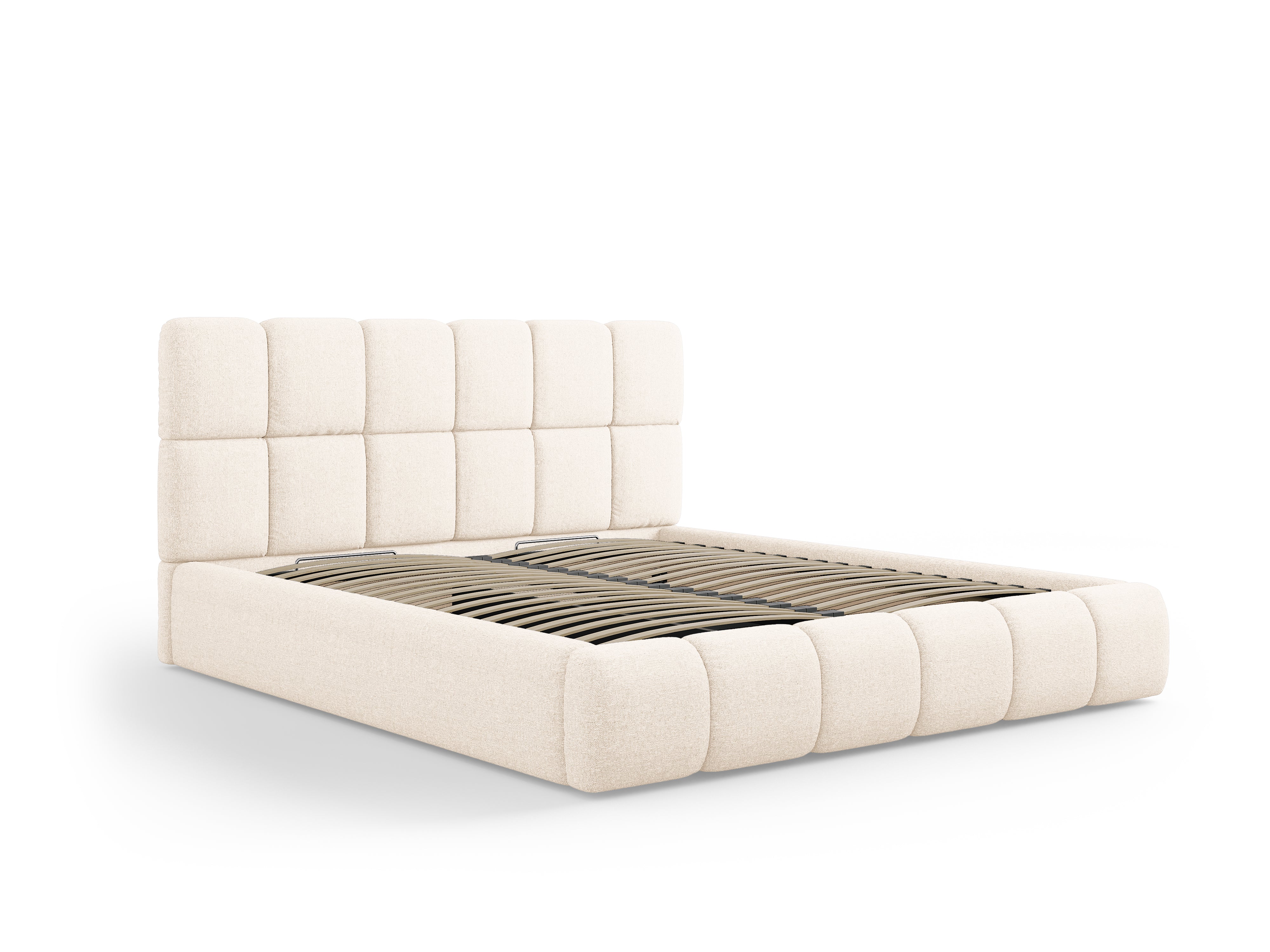 BELLIS Bed with Storage for Bedding in Light Beige Silky Chenille