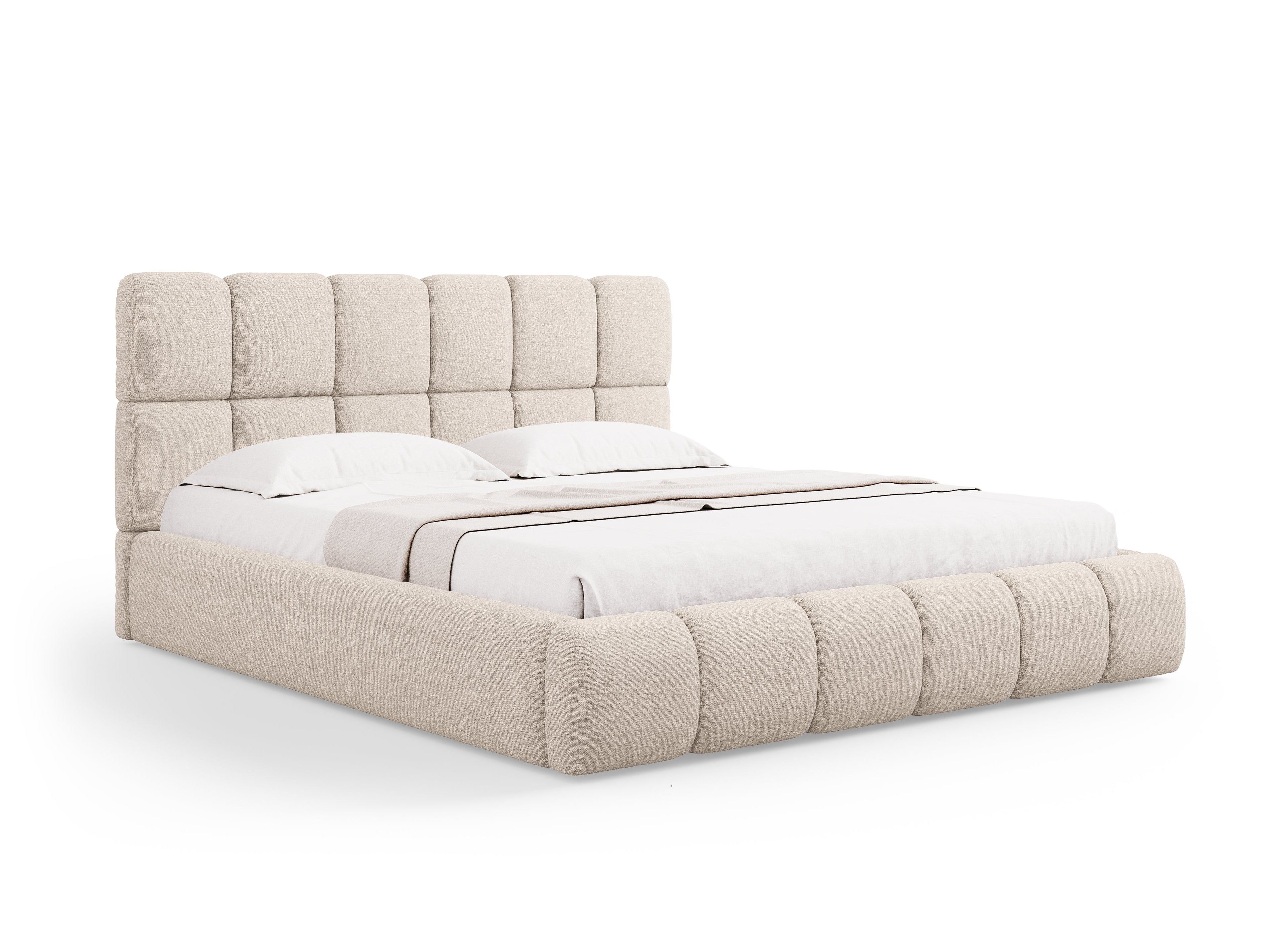 BELLIS Bed with Storage for Bedding in Beige Silky Chenille