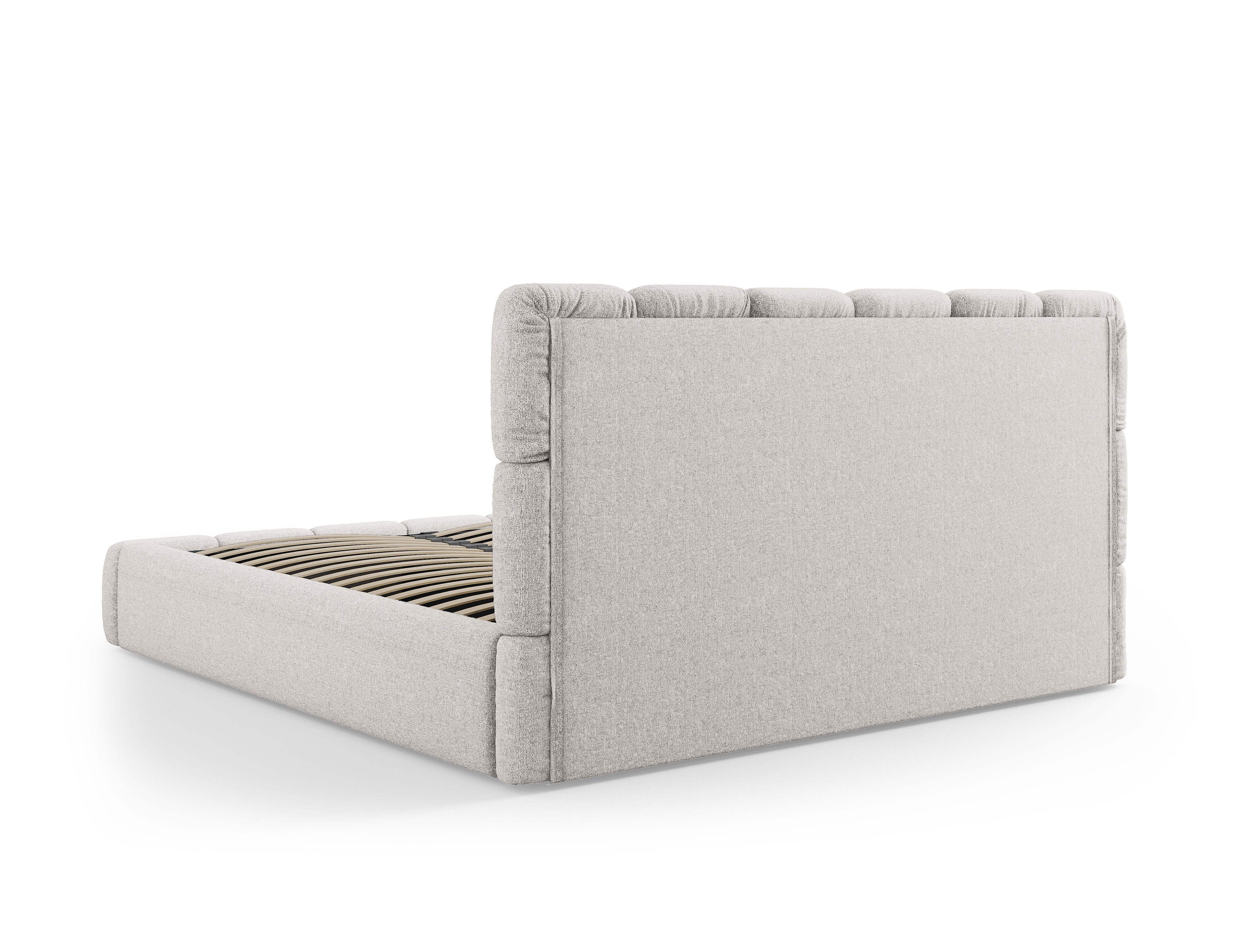 BELLIS Bed with Storage for Bedding in Light Gray Silky Chenille
