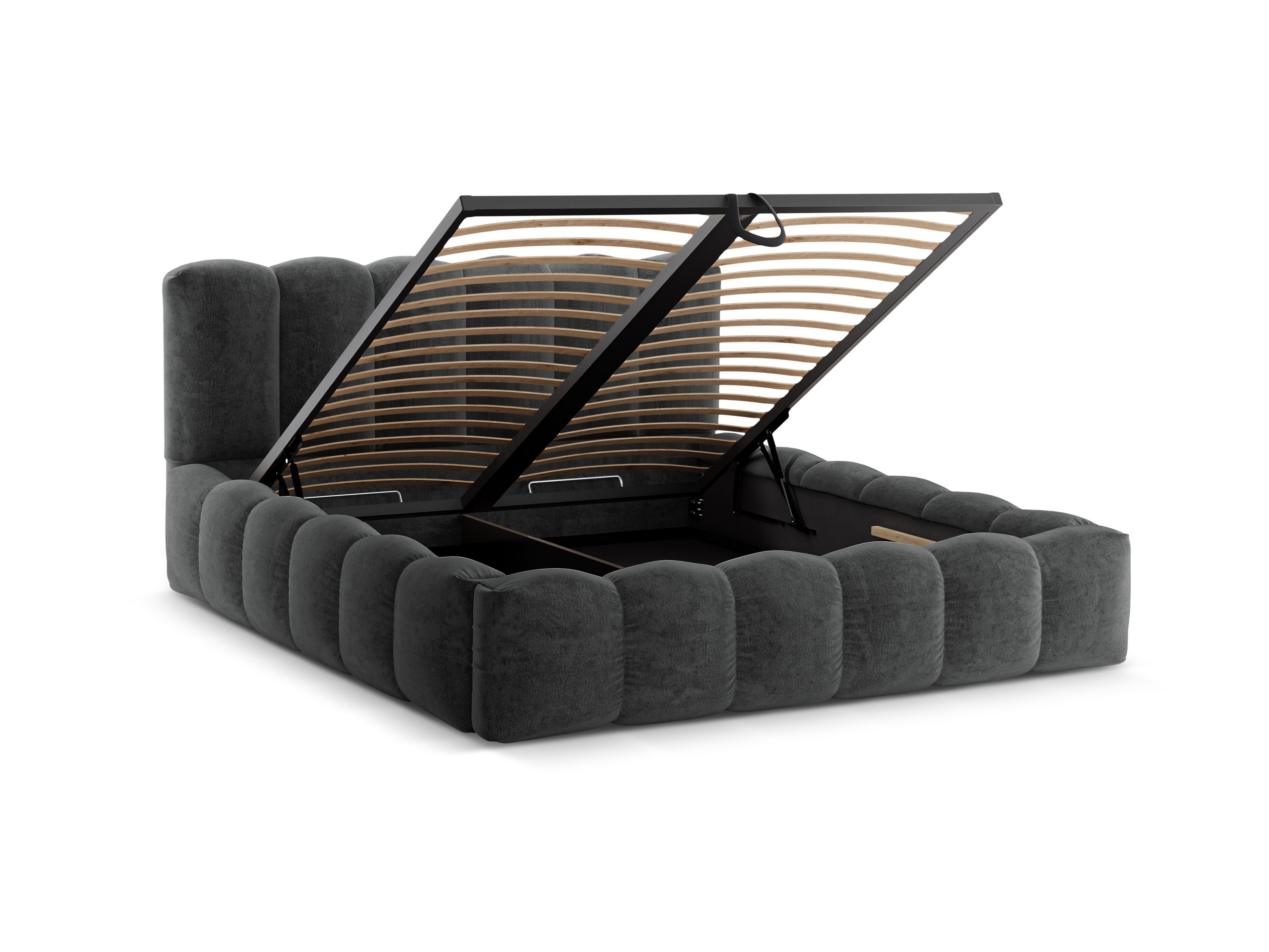 LUPINE dark gray chenille bed with storage