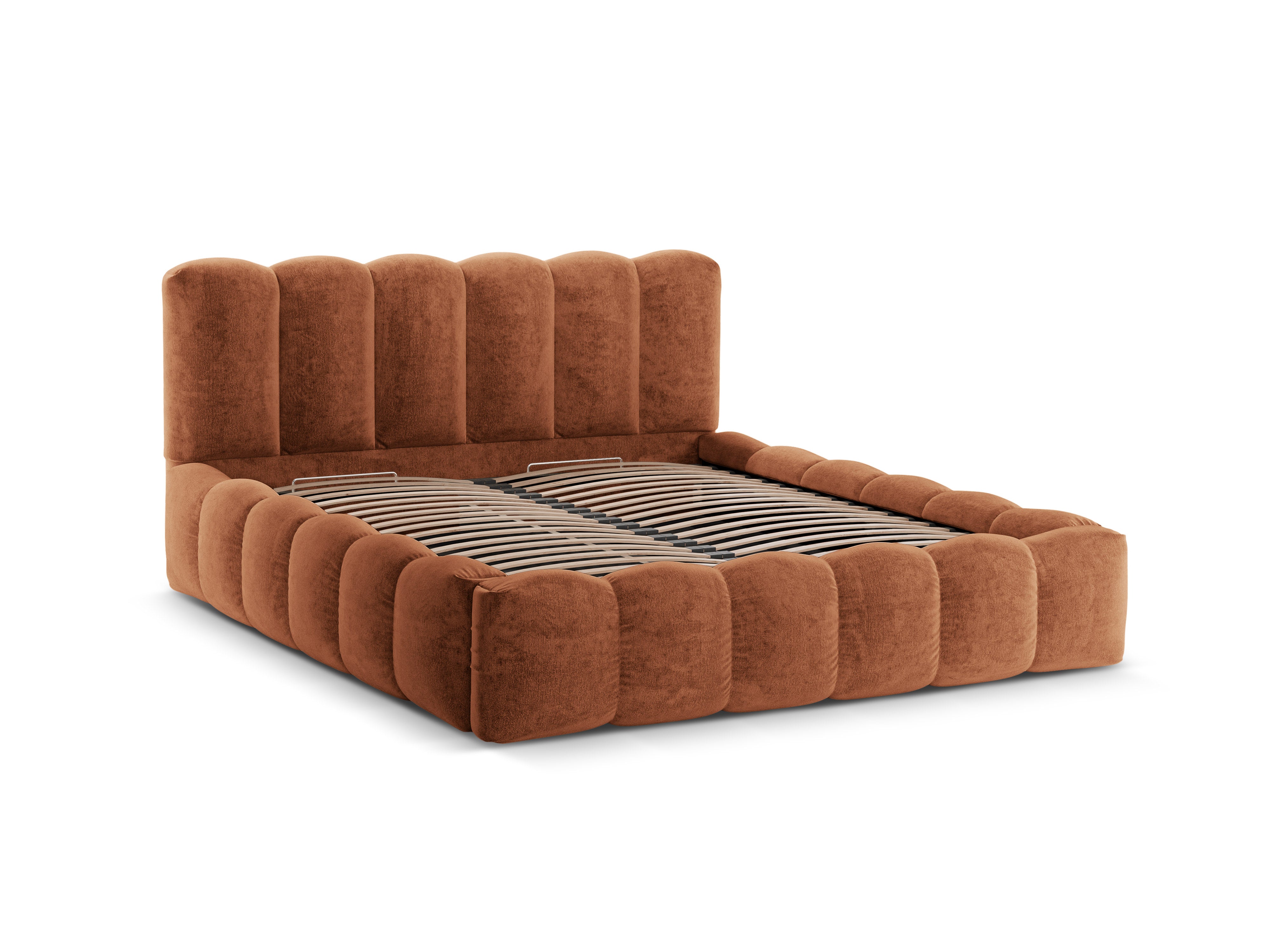 LUPINE Bed with Storage in Brick Chenille
