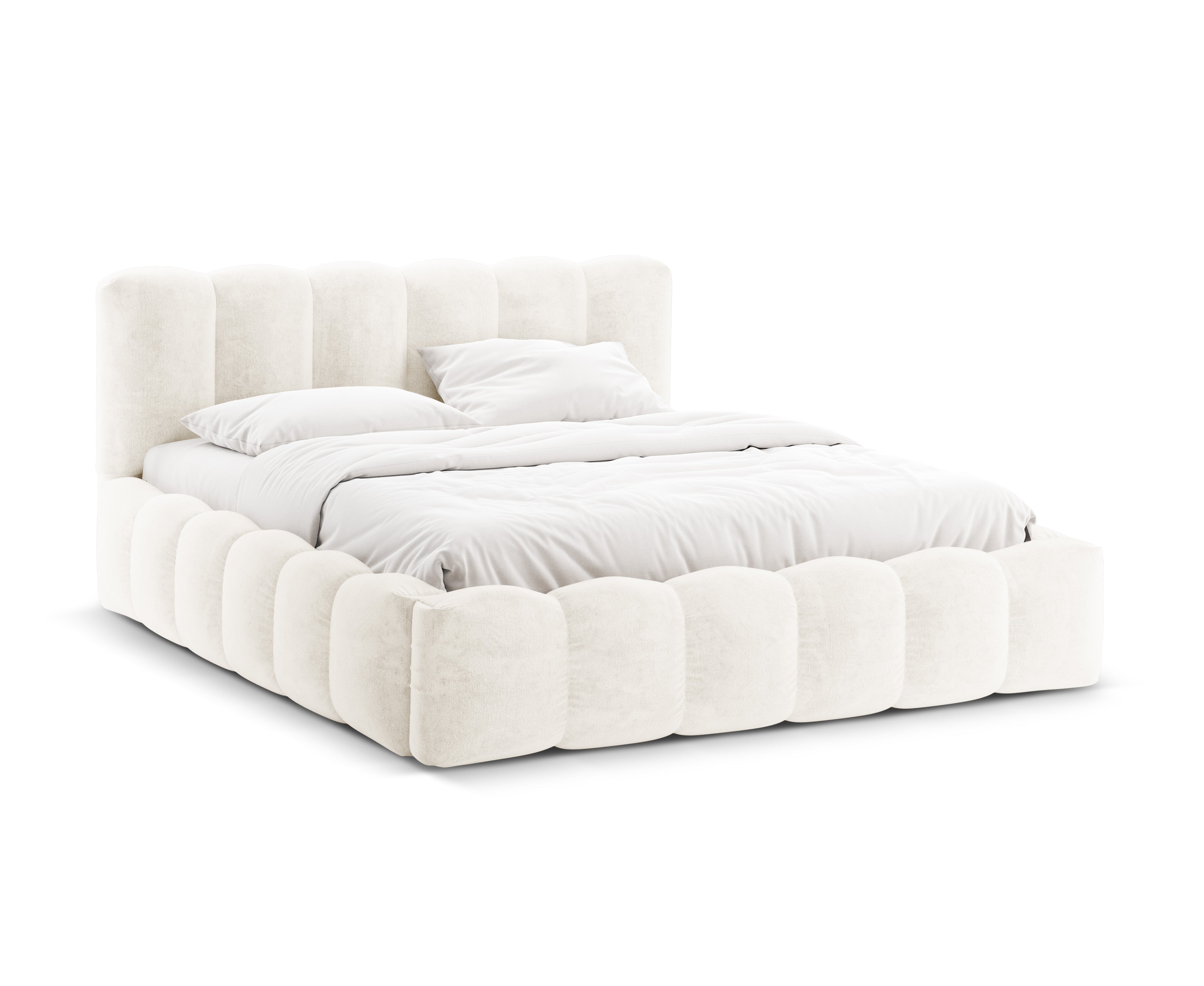 Bed with storage LUPINE light beige iridescent chenille