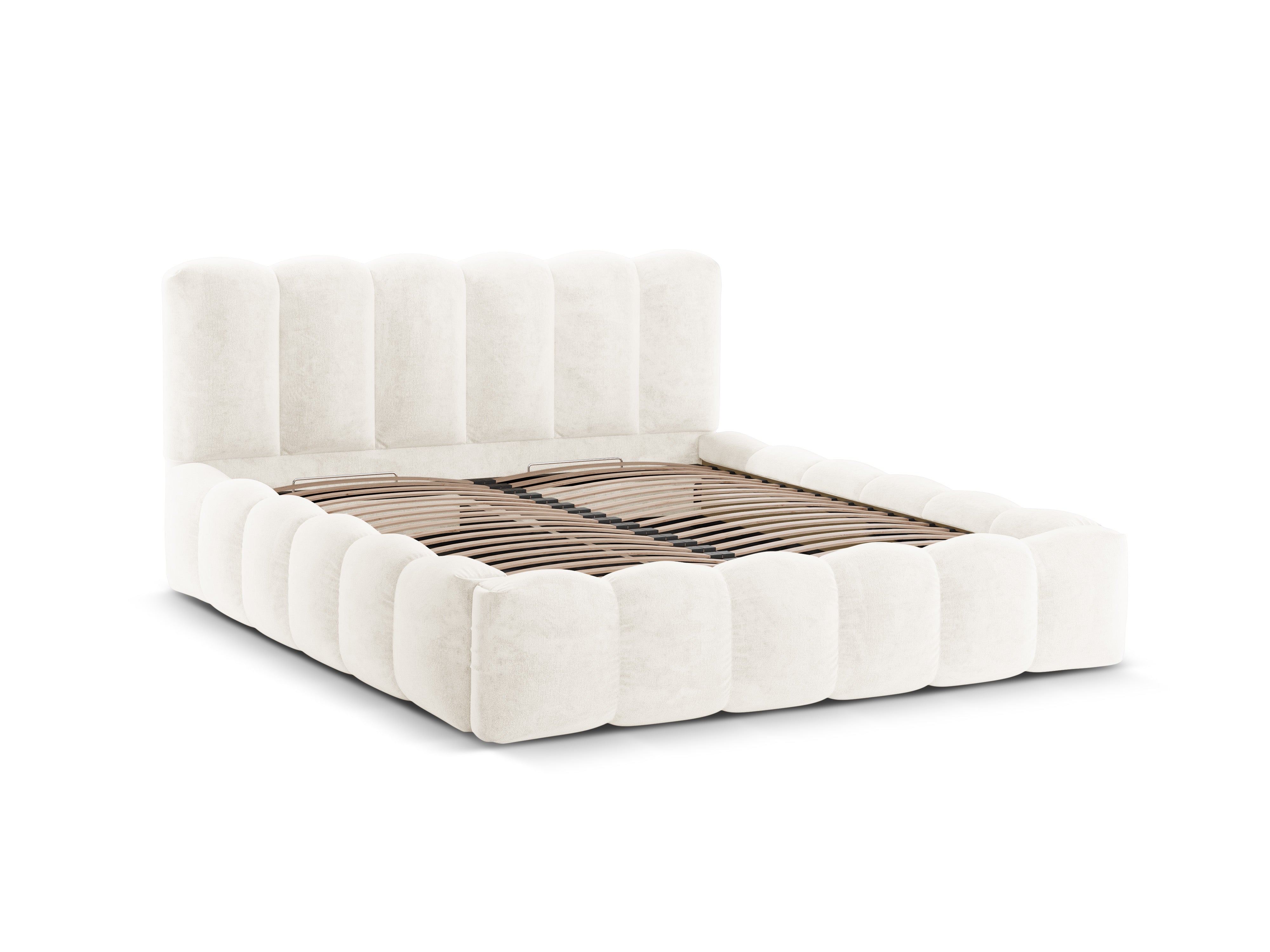 Bed with storage LUPINE light beige iridescent chenille