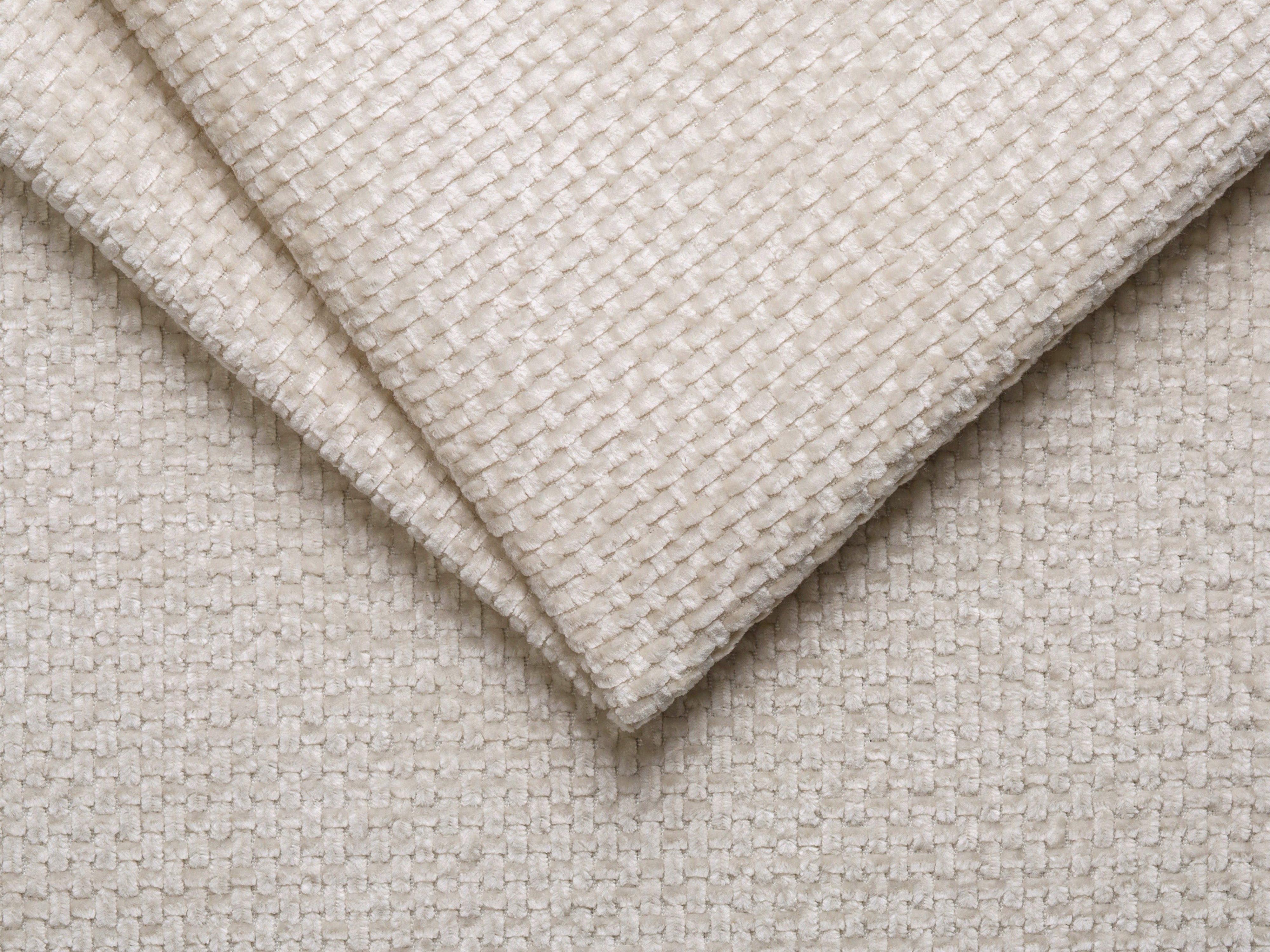 BELLIS bed with storage for bedding in light beige chenille