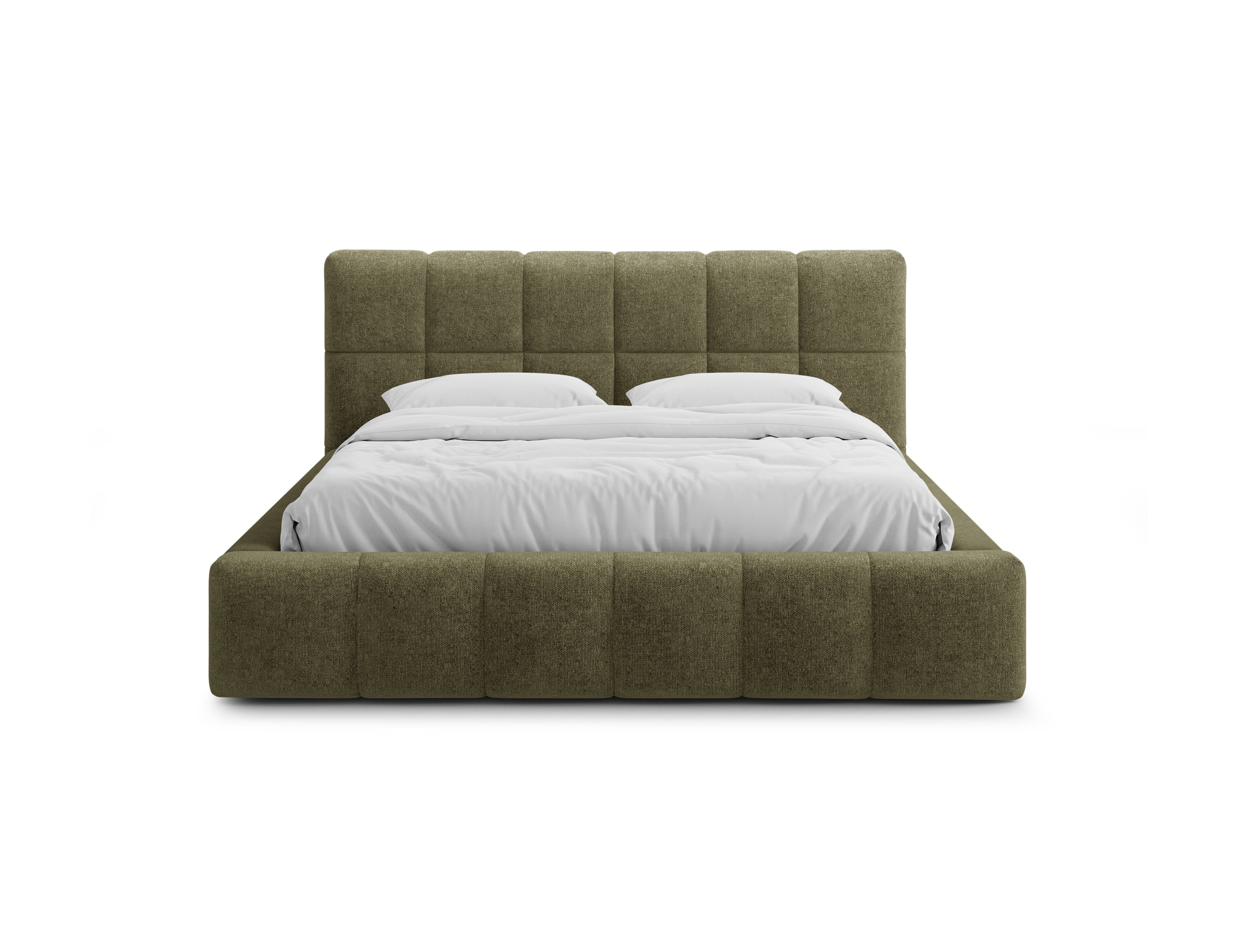 BELLIS Bed with Storage for Bedding in Green Chenille