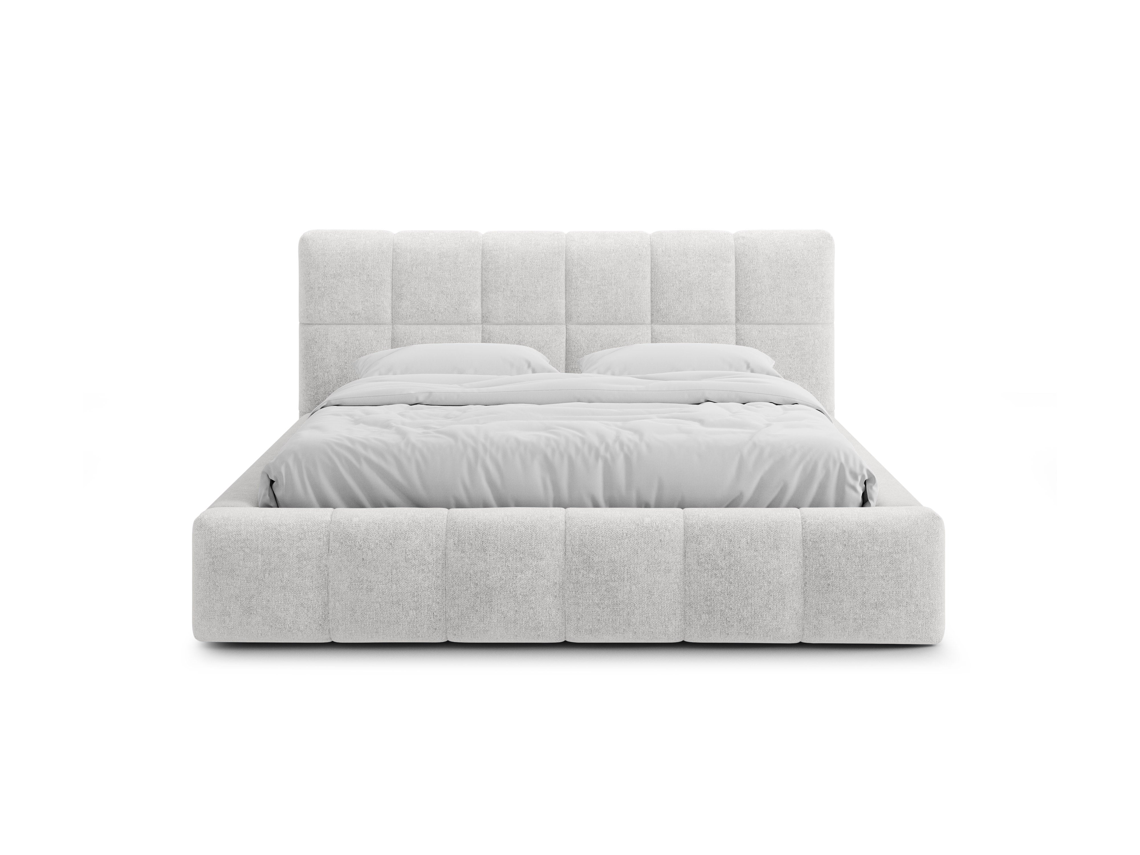 BELLIS Bed with Storage for Bedding in Silver Chenille