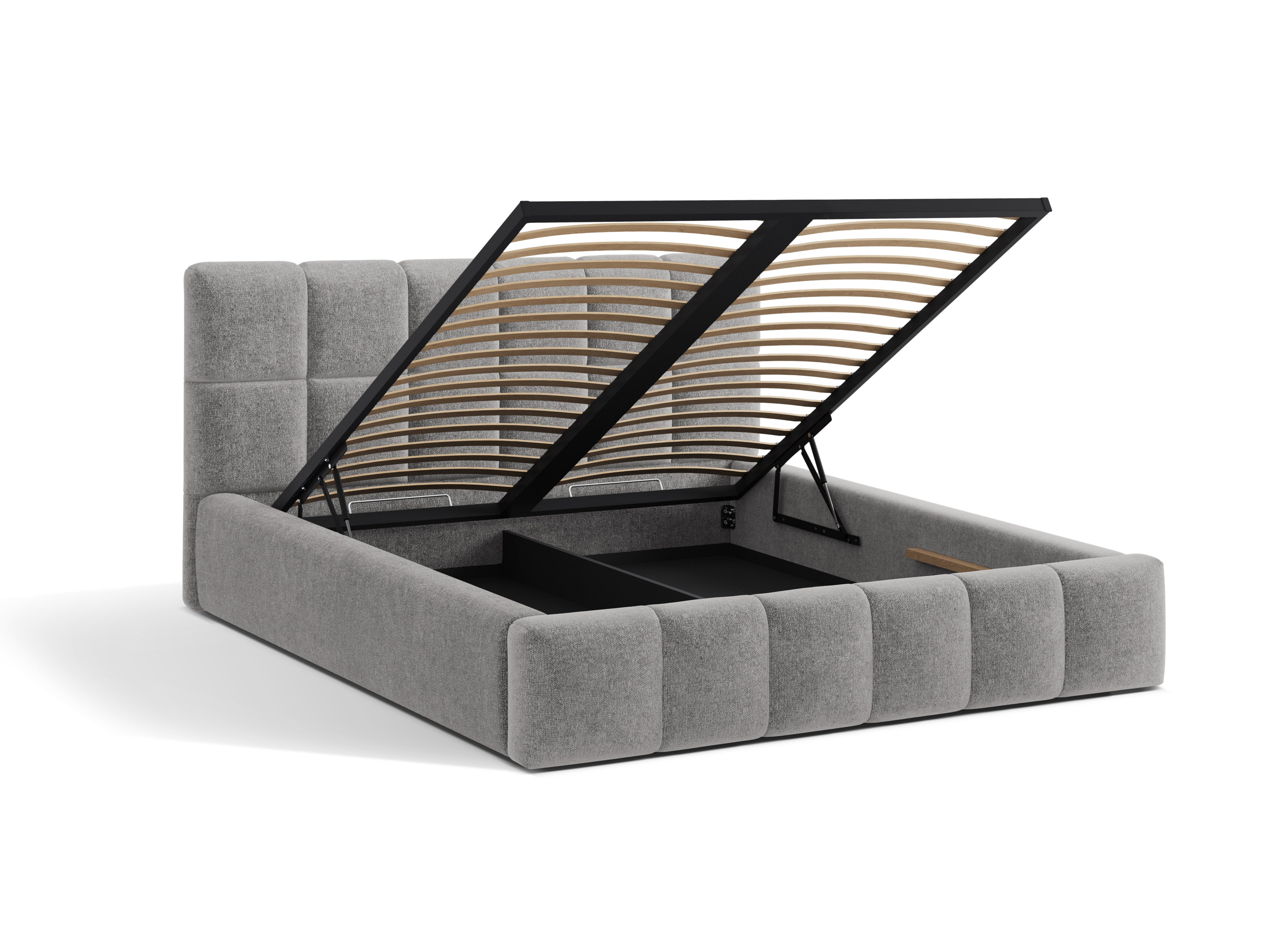 BELLIS Bed with Storage for Bedding in Gray Chenille