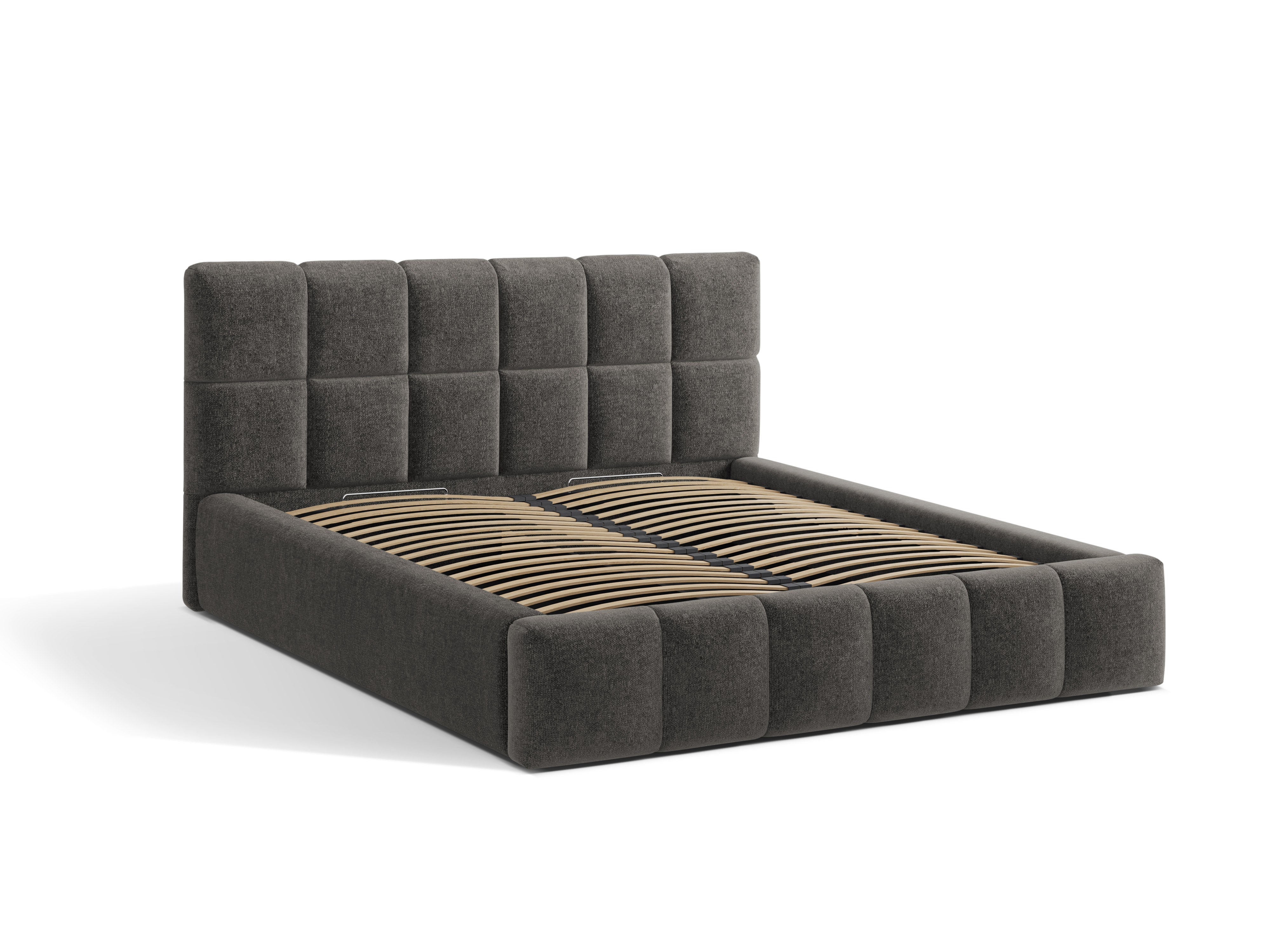 BELLIS Bed with Storage for Bedding in Dark Gray Chenille