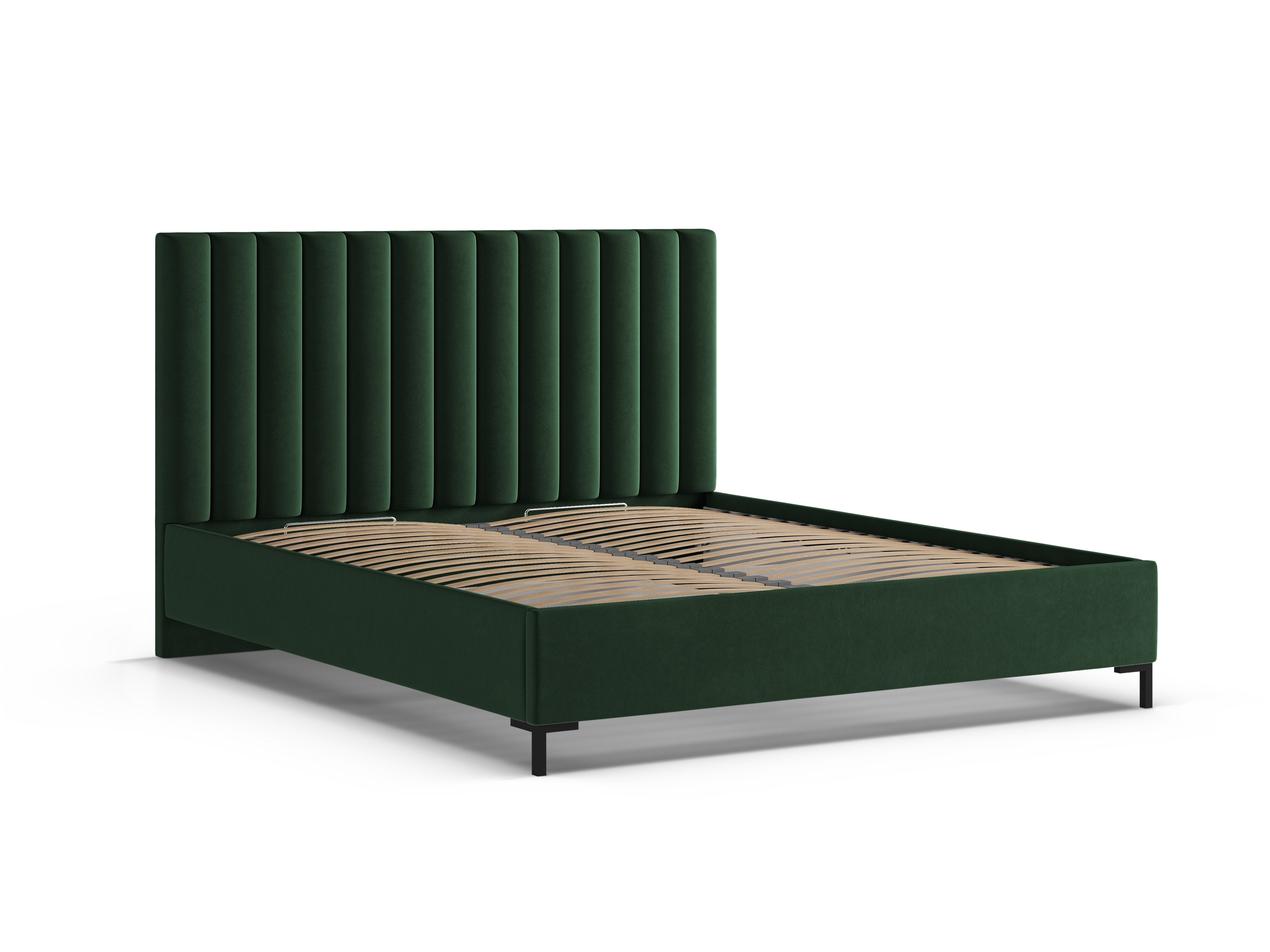Velvet bed with storage for bedding ALLISON in bottle green