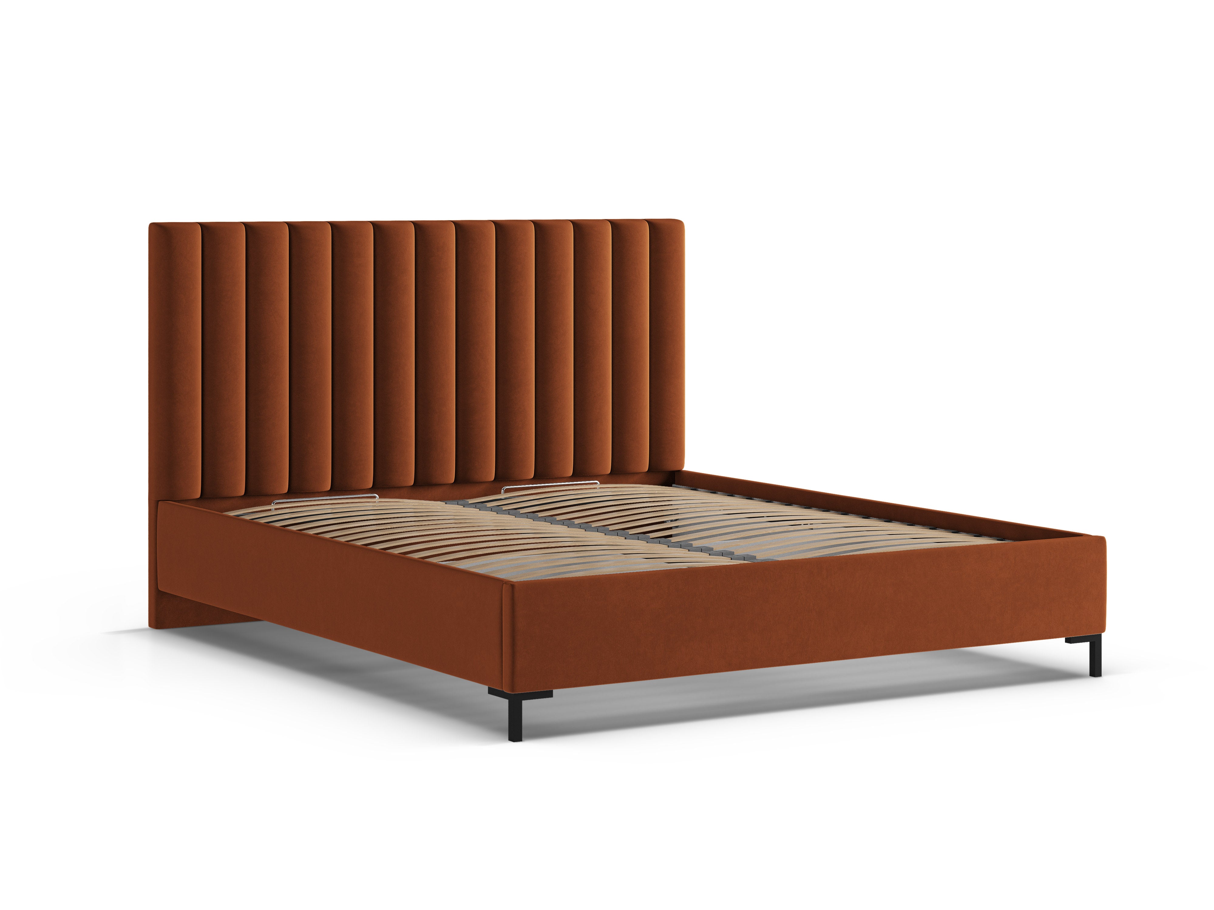 Velvet bed with storage for bedding ALLISON brick