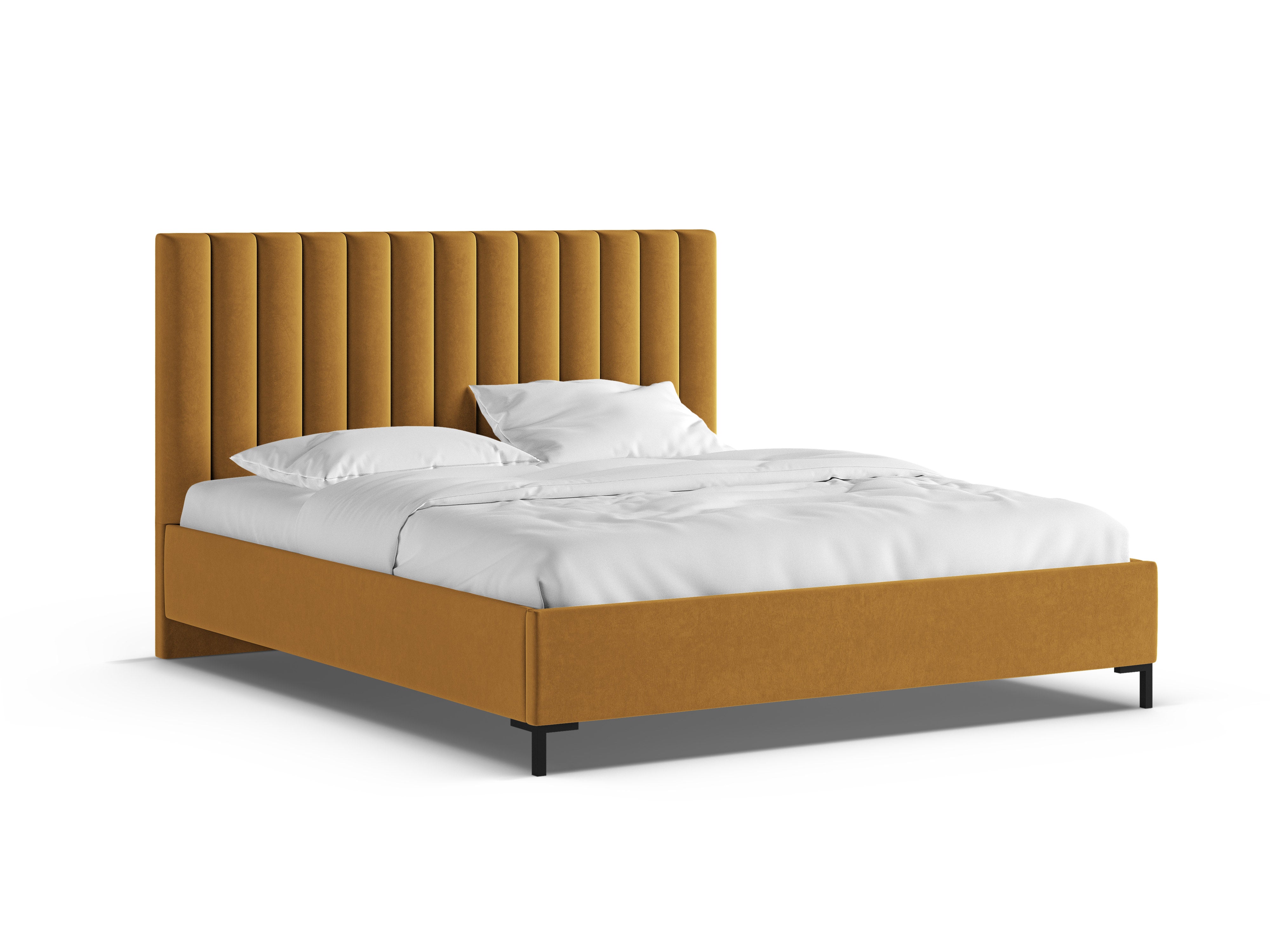 Velvet bed with storage for bedding ALLISON mustard