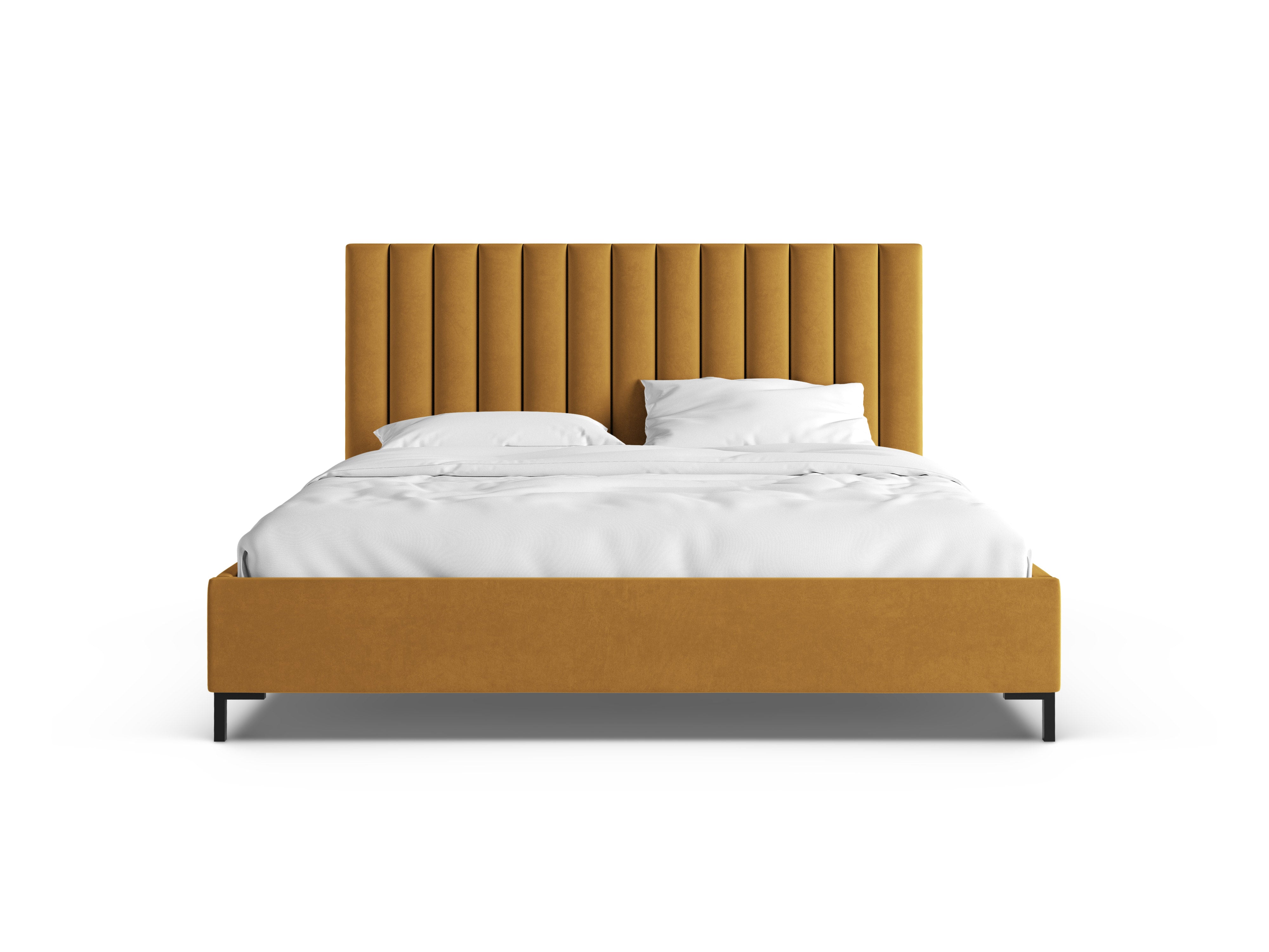 Velvet bed with storage for bedding ALLISON mustard