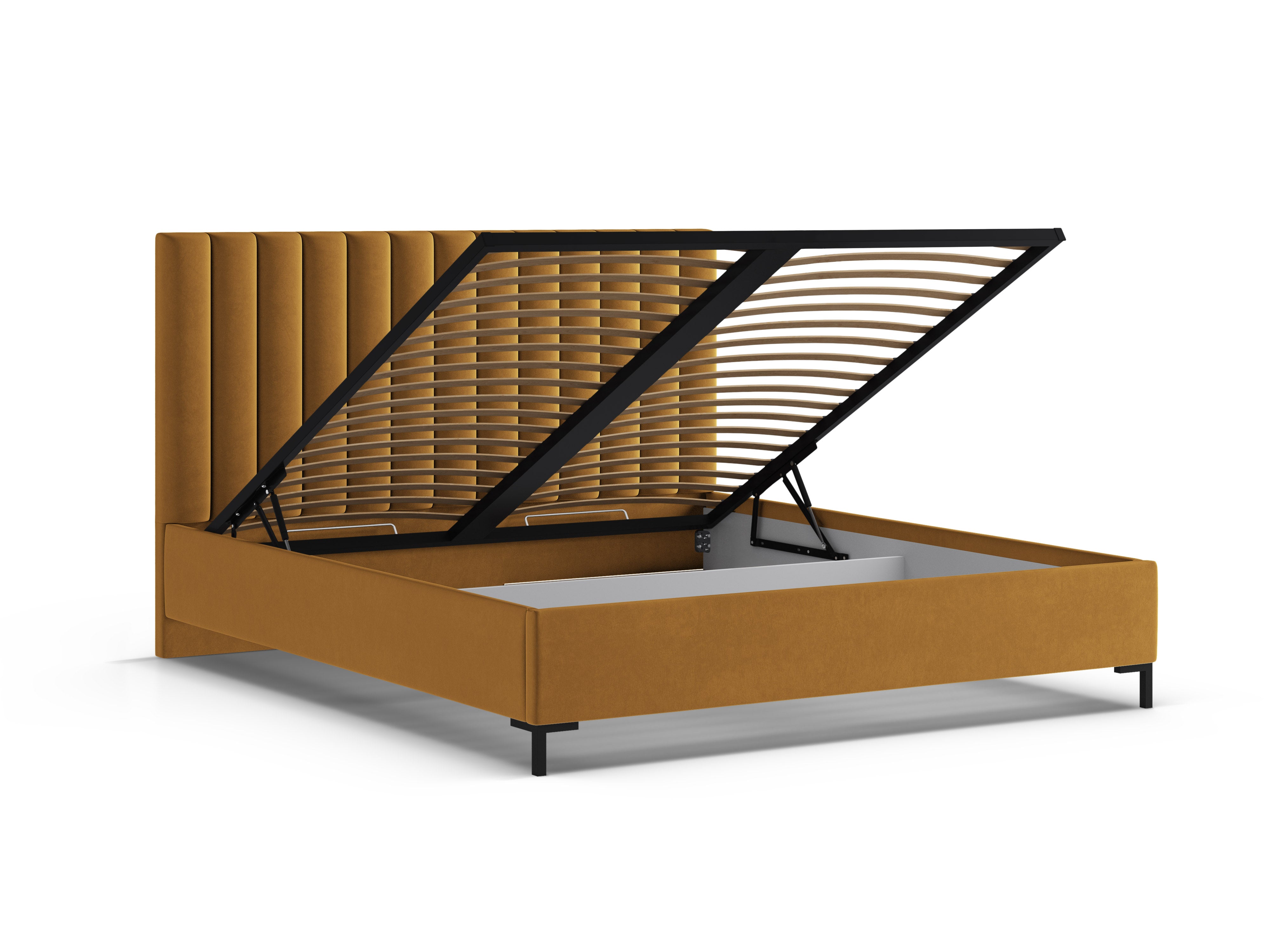 Velvet bed with storage for bedding ALLISON mustard