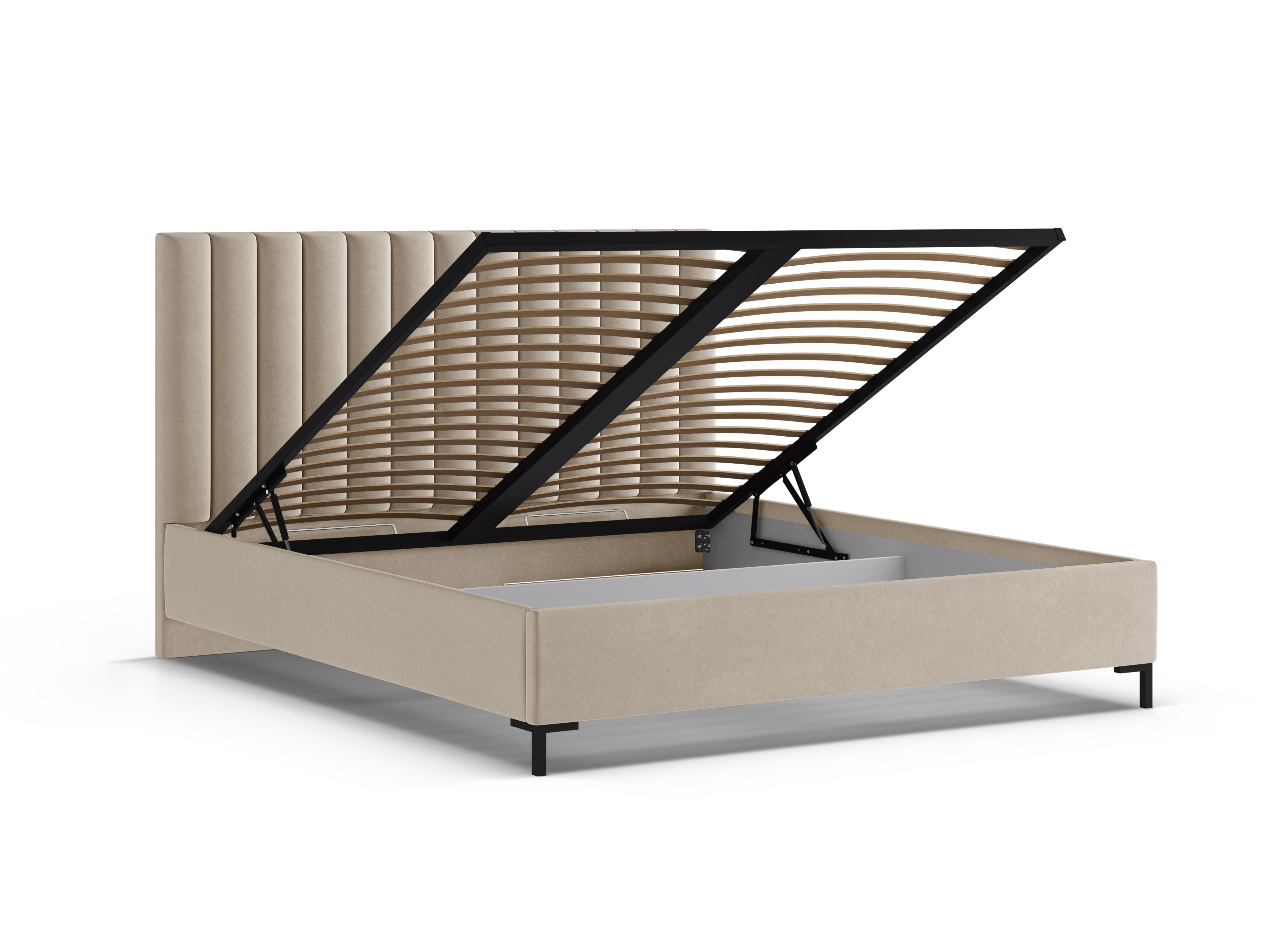 Velvet bed with storage for bedding ALLISON beige