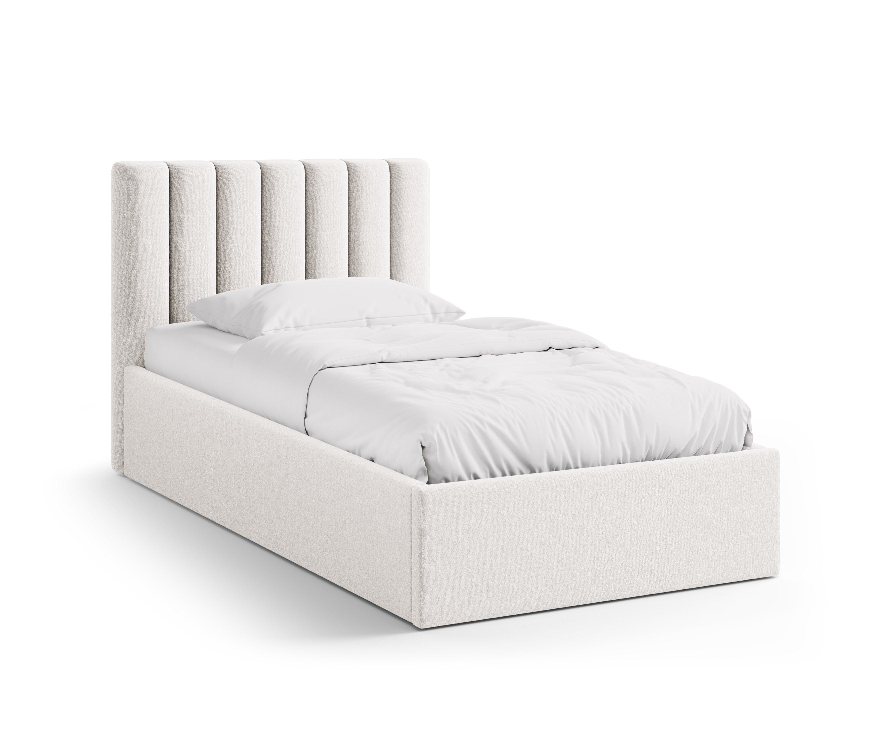 Single bed with storage for bedding ALLISON light beige