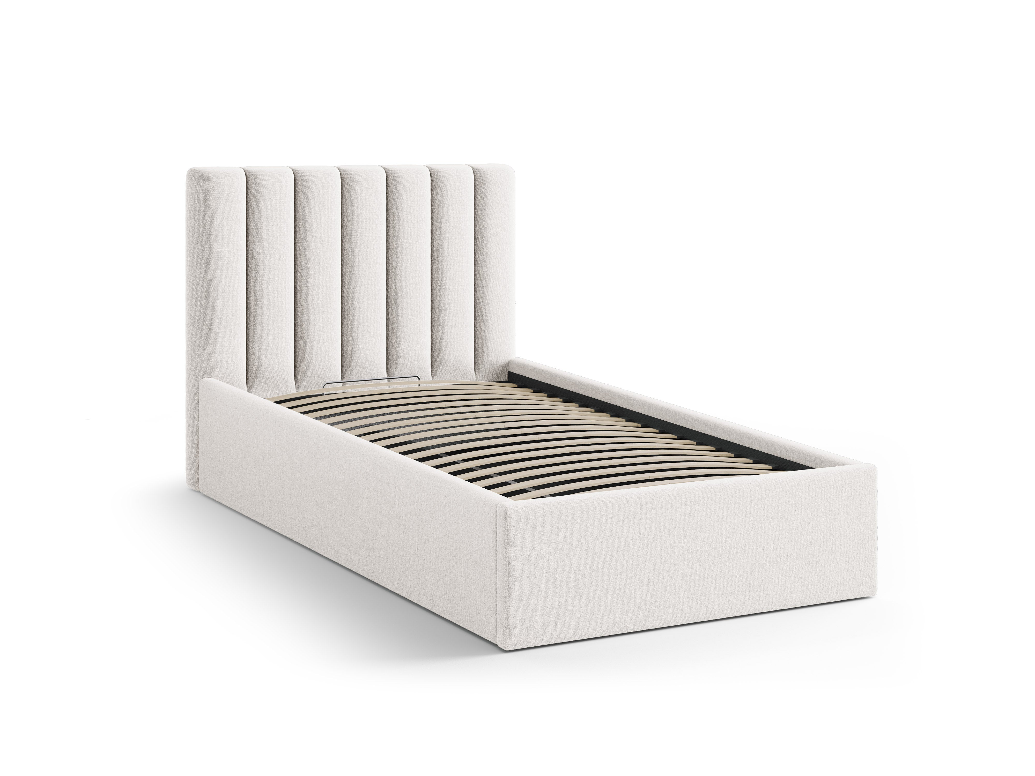 Single bed with storage for bedding ALLISON light beige