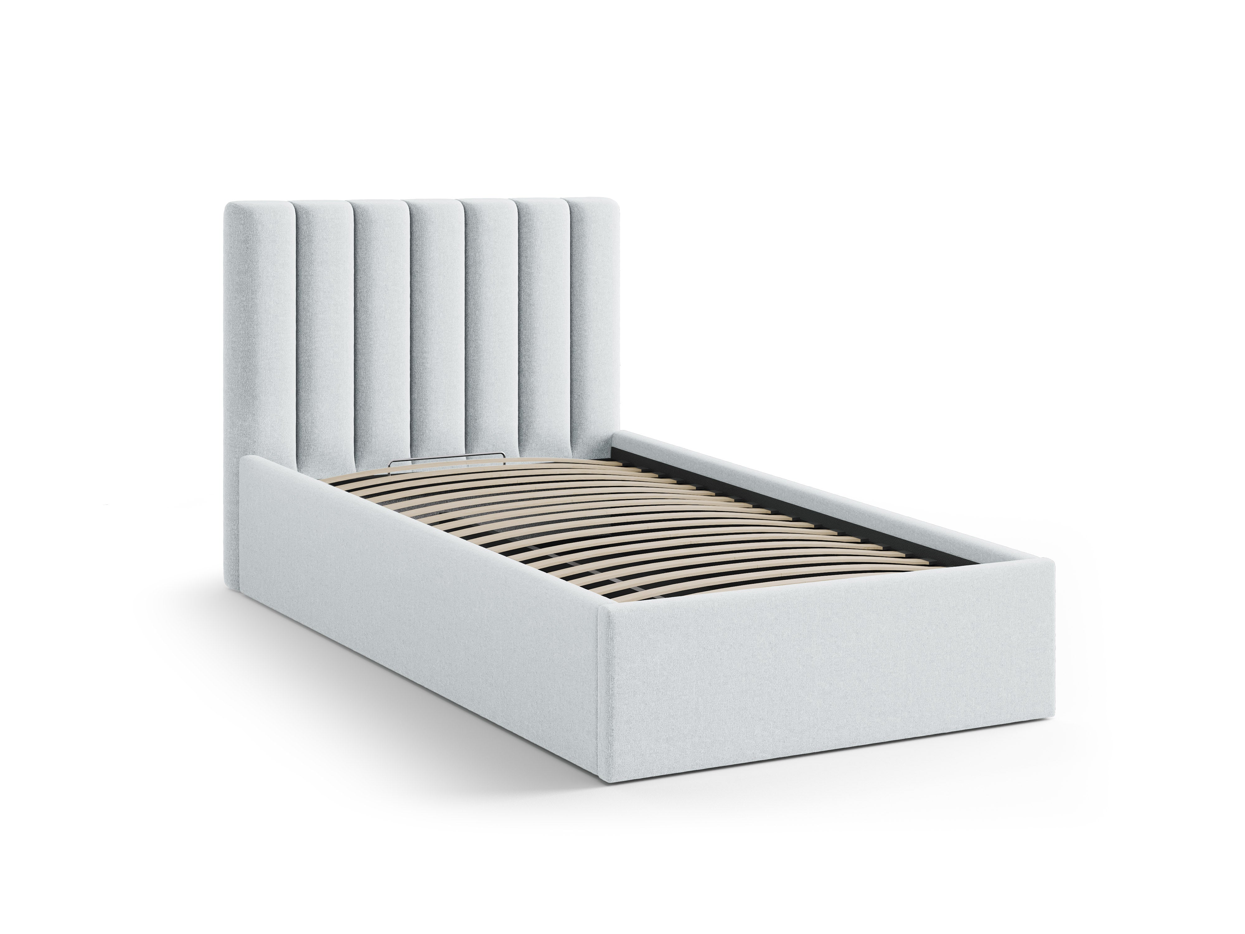Single bed with storage for bedding ALLISON light gray