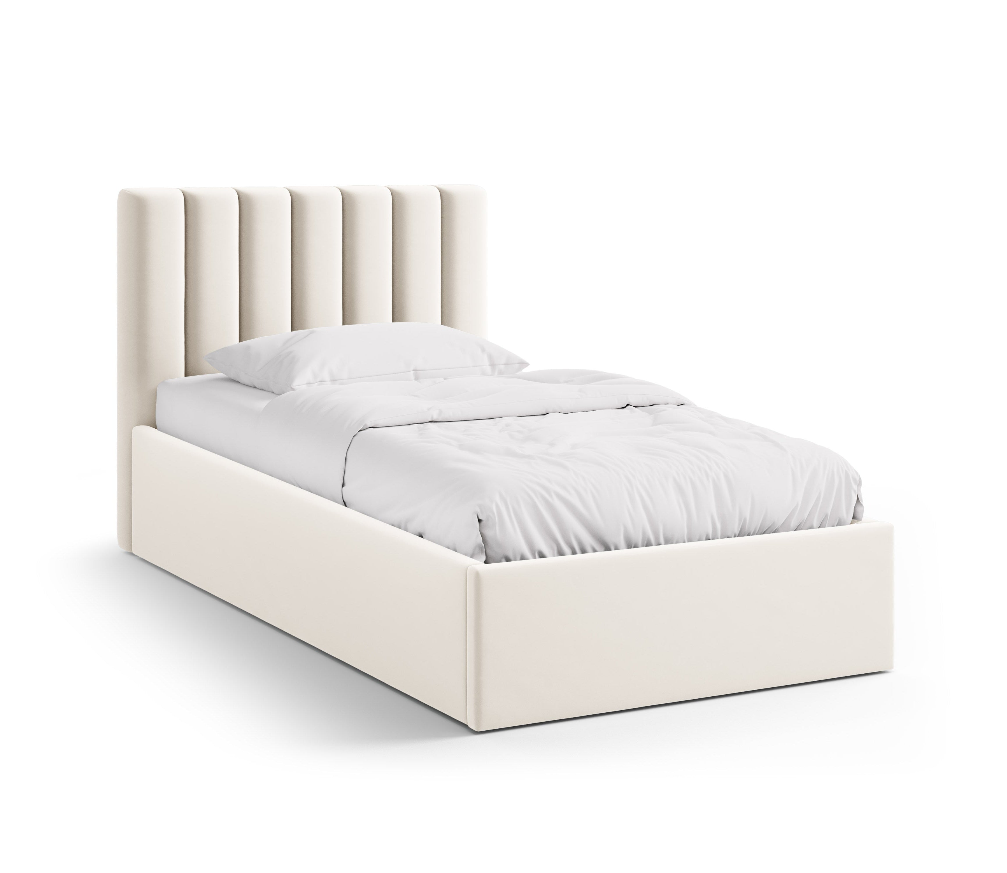 Allison light beige velvet single bed with storage for bedding