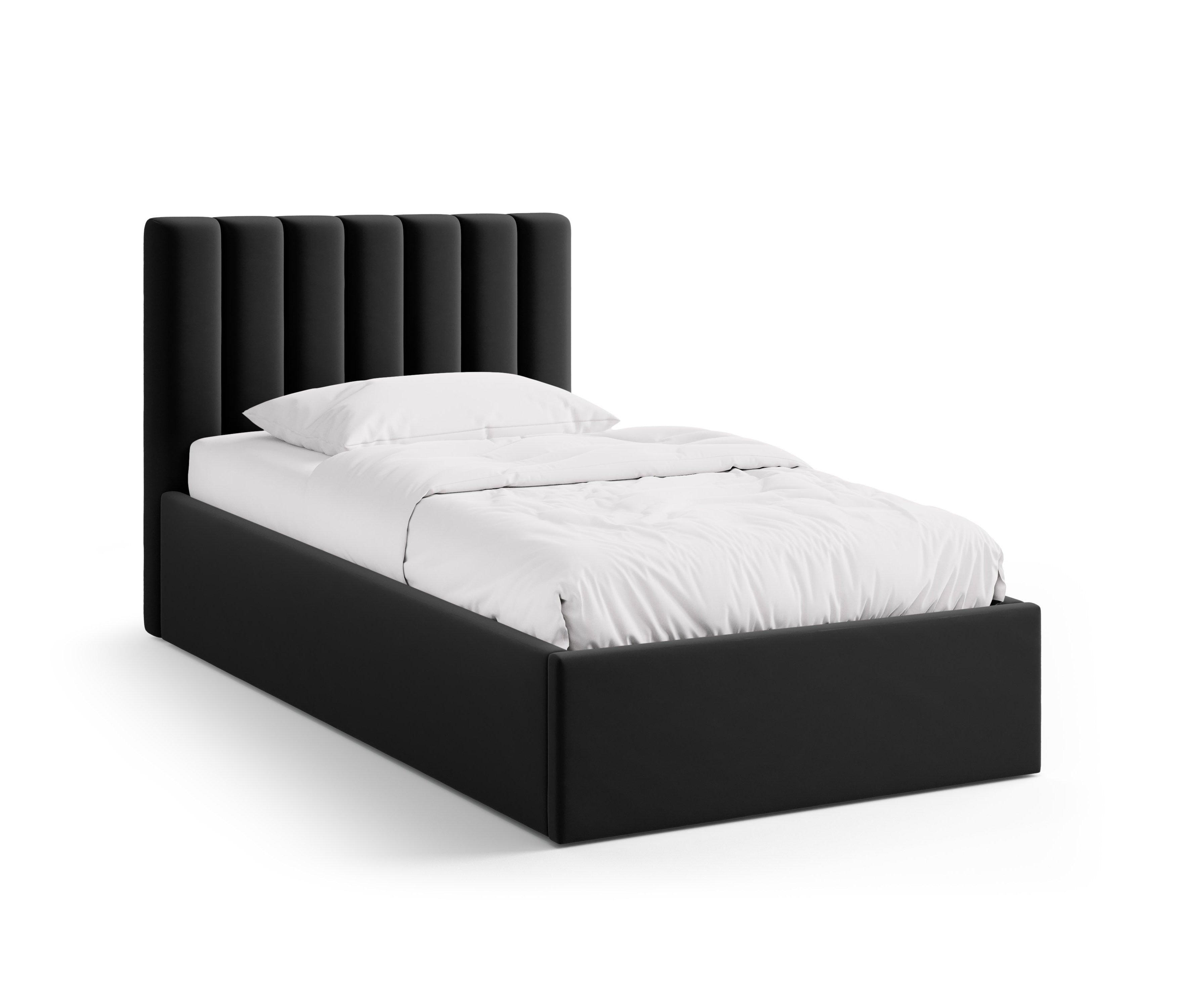 Allison black velvet single bed with storage for bedding