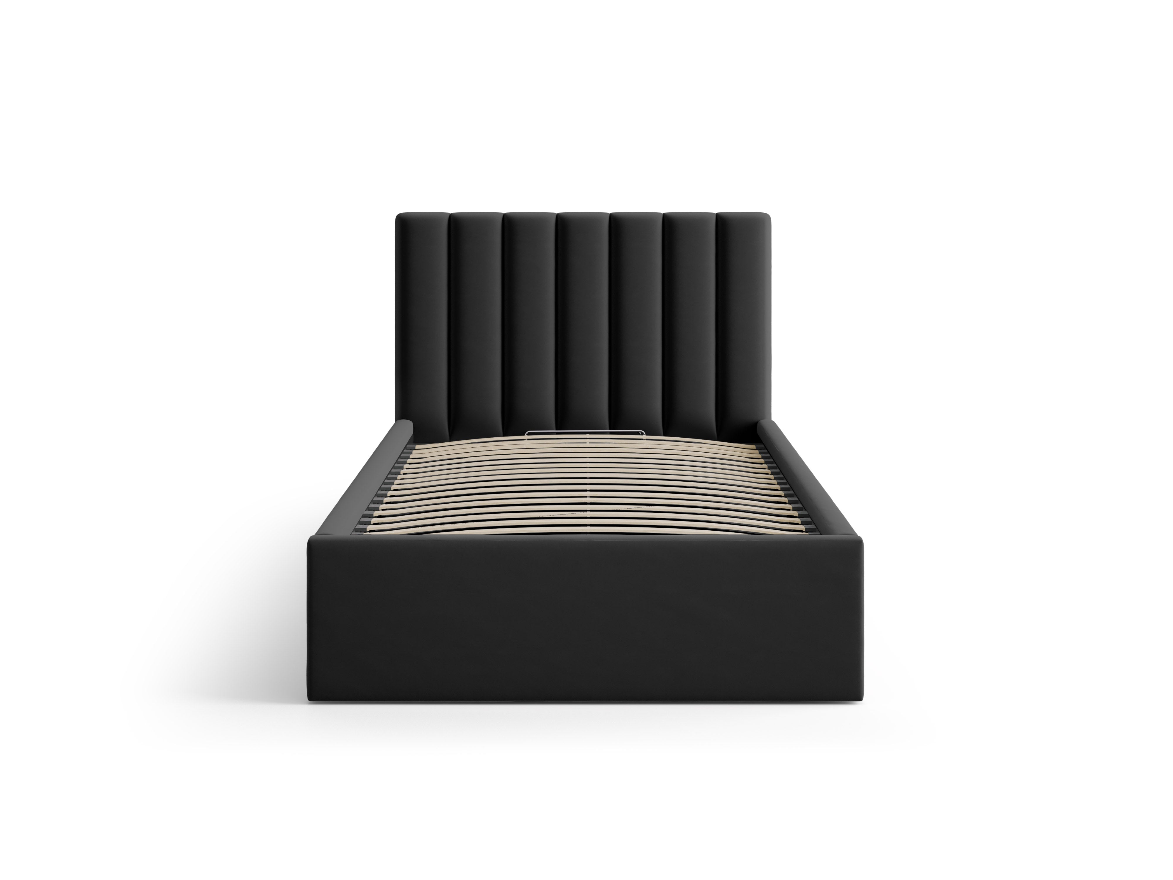 Allison black velvet single bed with storage for bedding