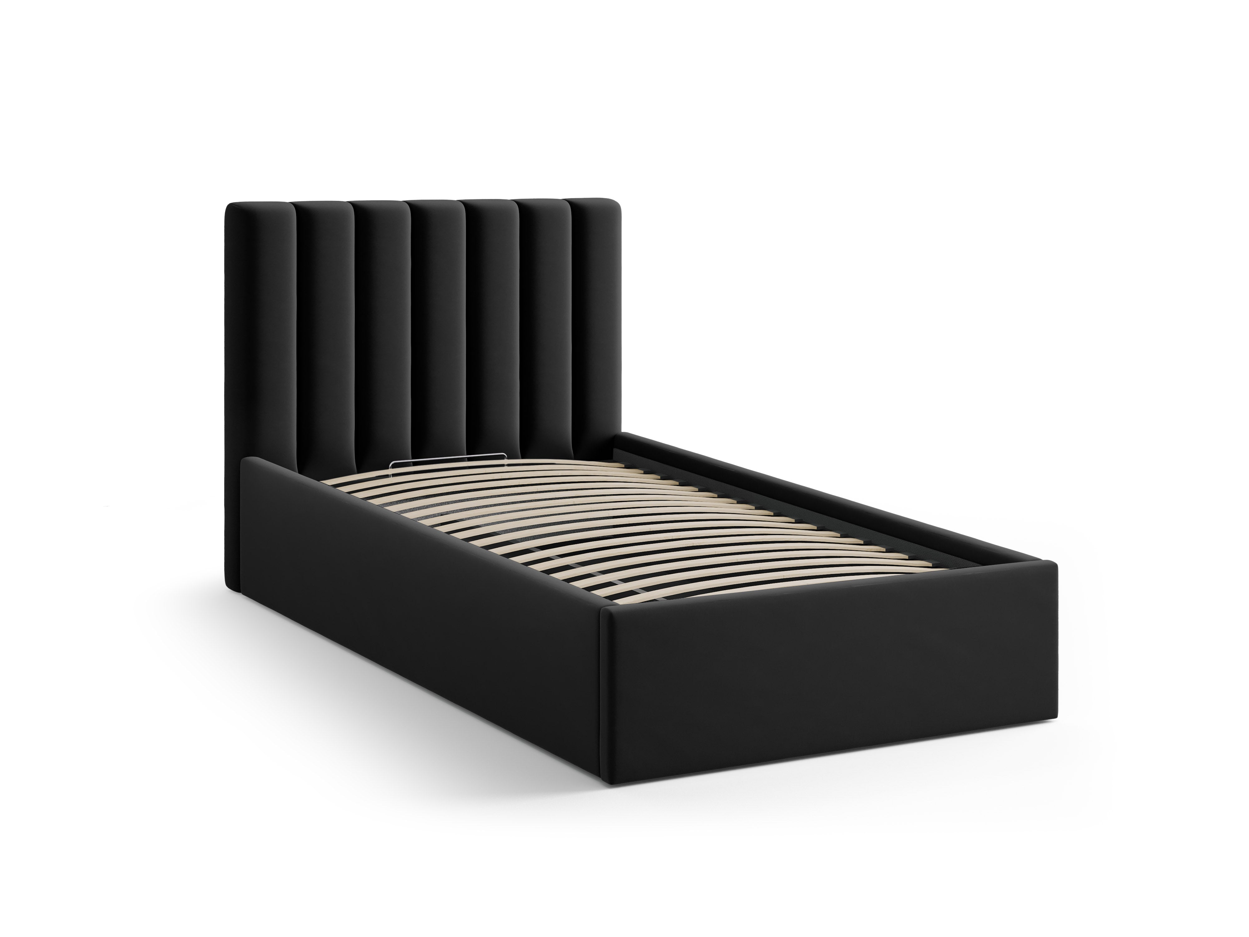 Allison black velvet single bed with storage for bedding