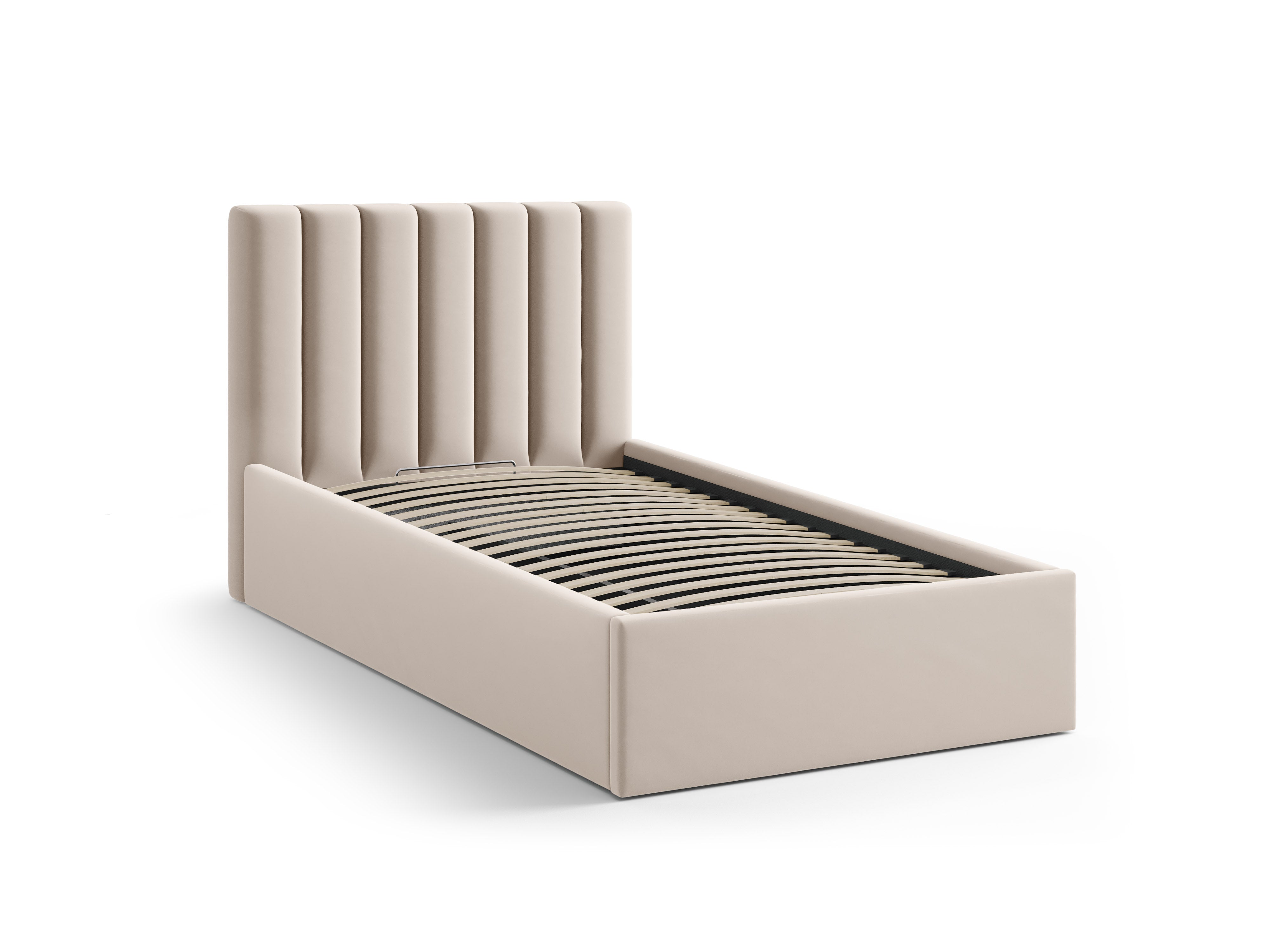 Single velvet bed with storage for bedding ALLISON beige