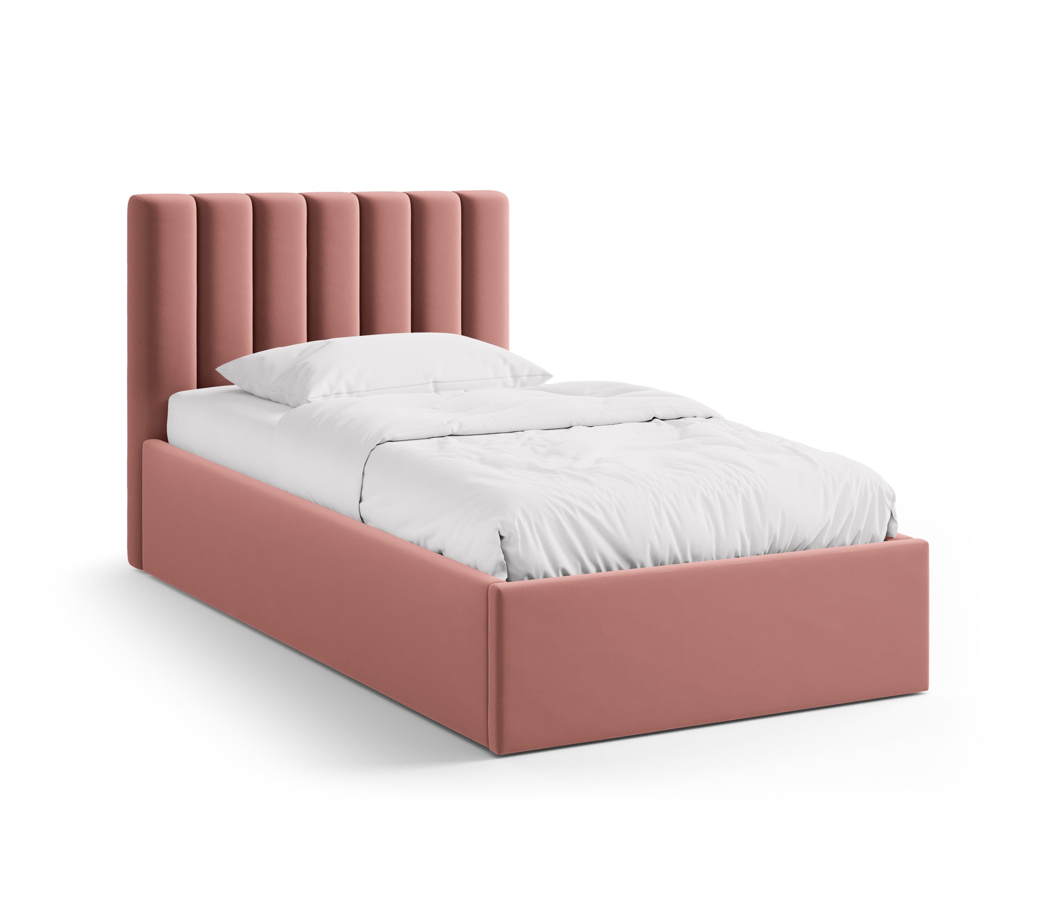 Single velvet bed with storage for bedding ALLISON pink