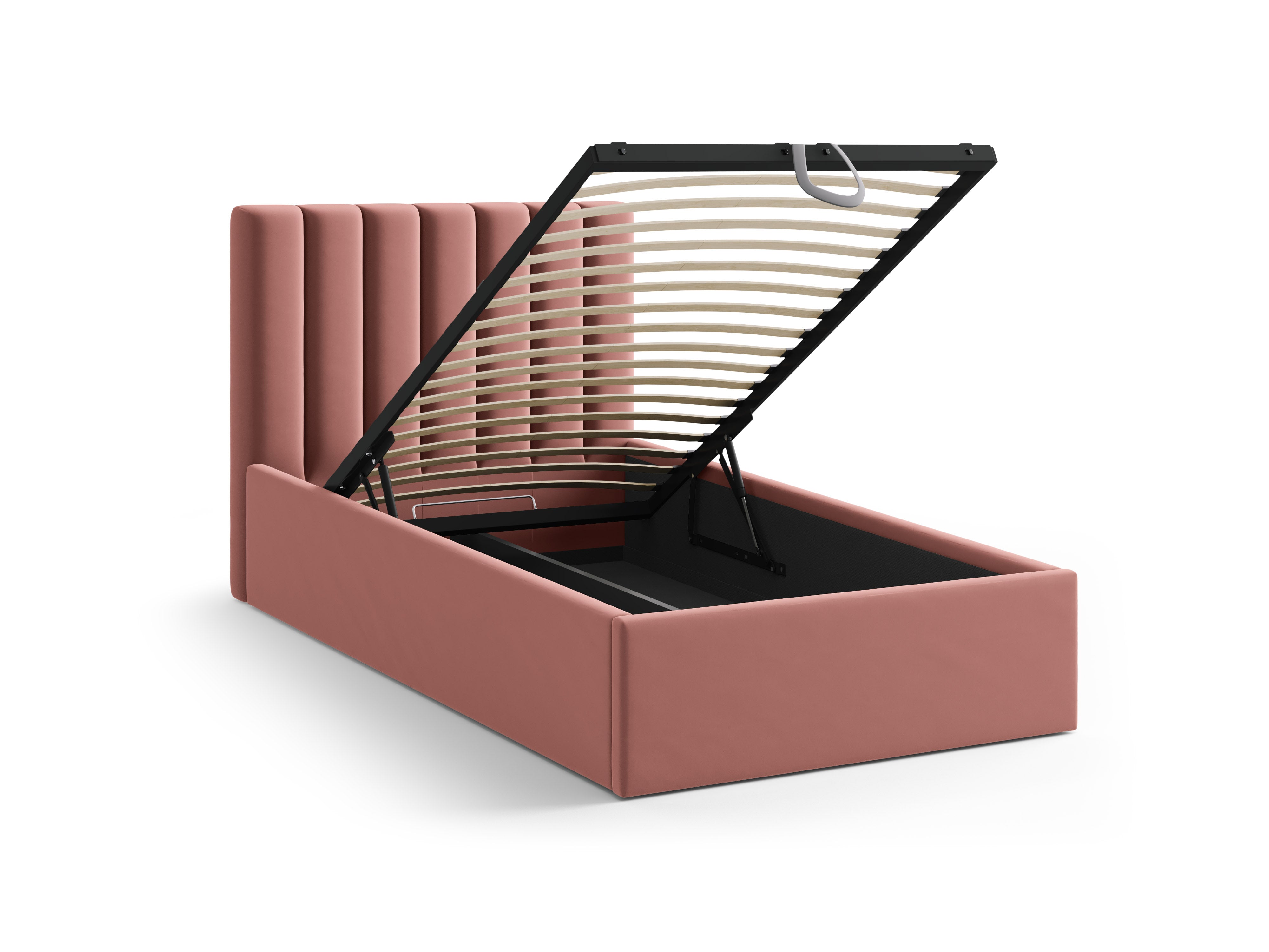 Single velvet bed with storage for bedding ALLISON pink