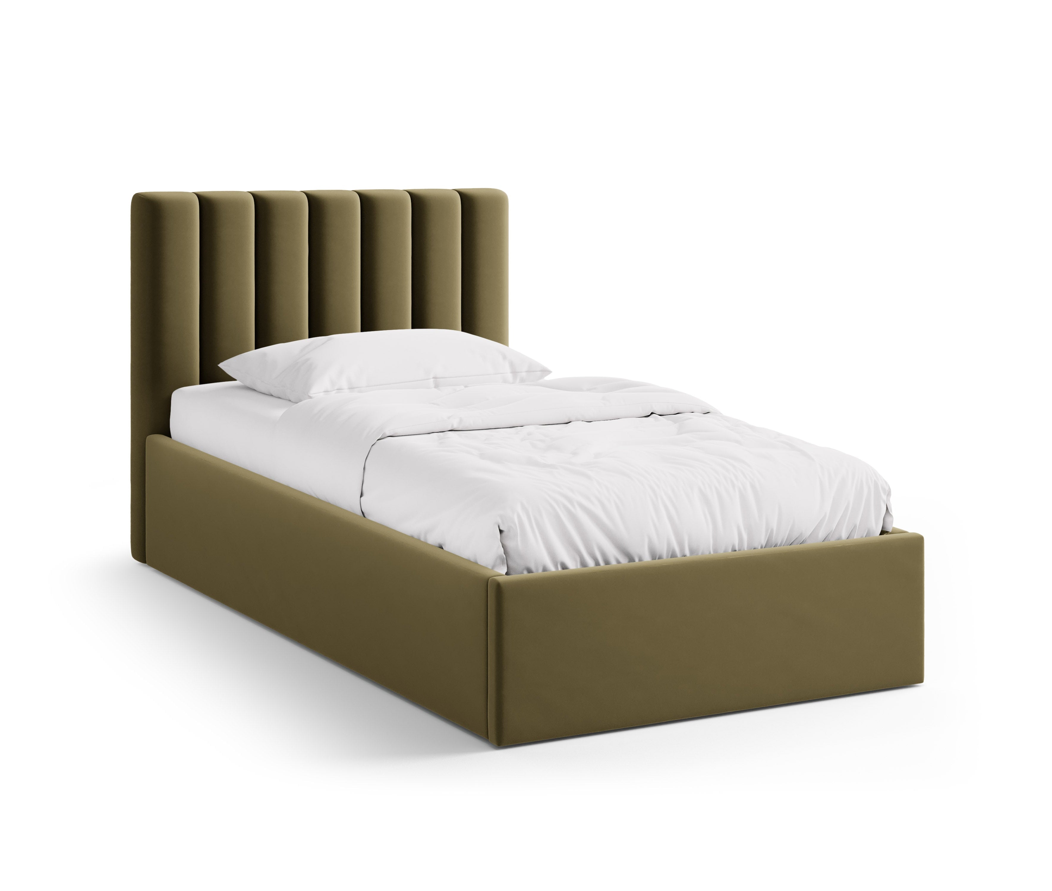 Single velvet bed with storage for bedding ALLISON green