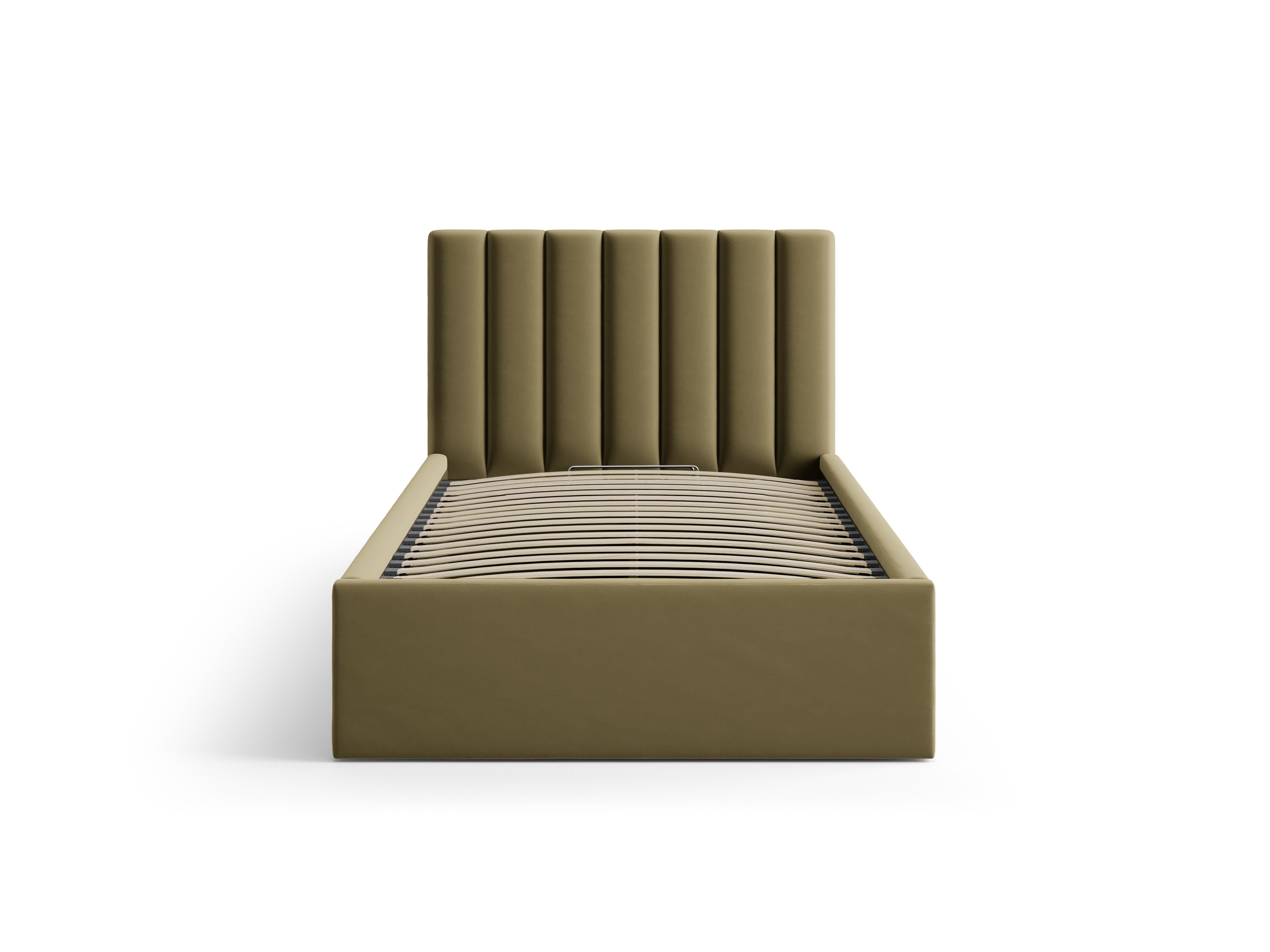 Single velvet bed with storage for bedding ALLISON green