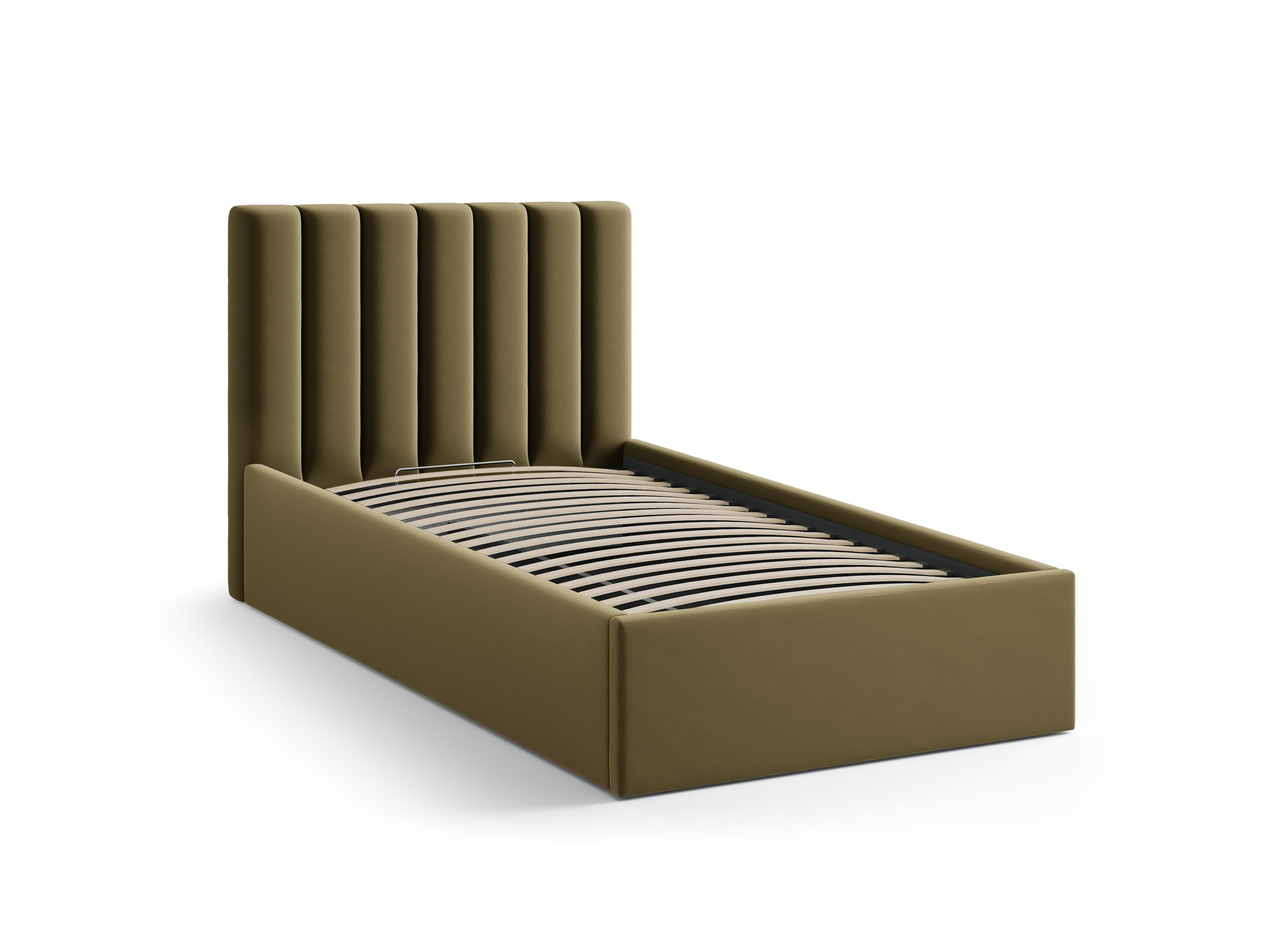 Single velvet bed with storage for bedding ALLISON green