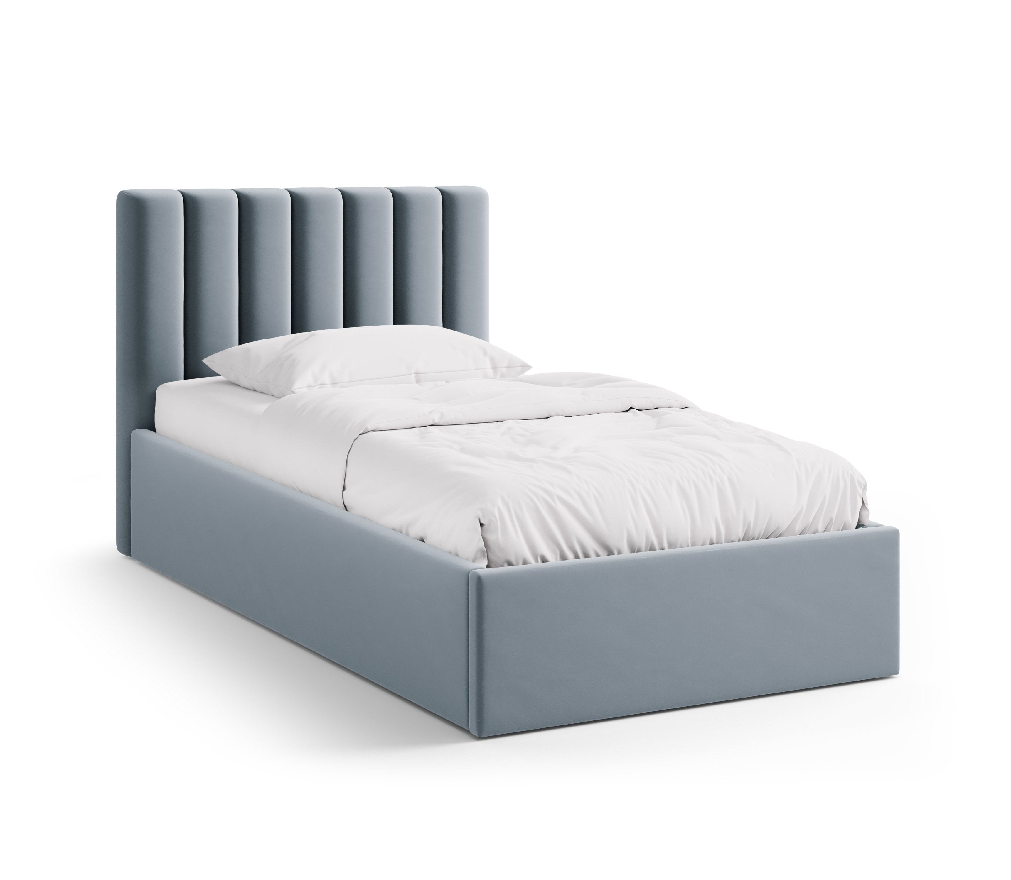 Single velvet bed with storage for bedding ALLISON blue