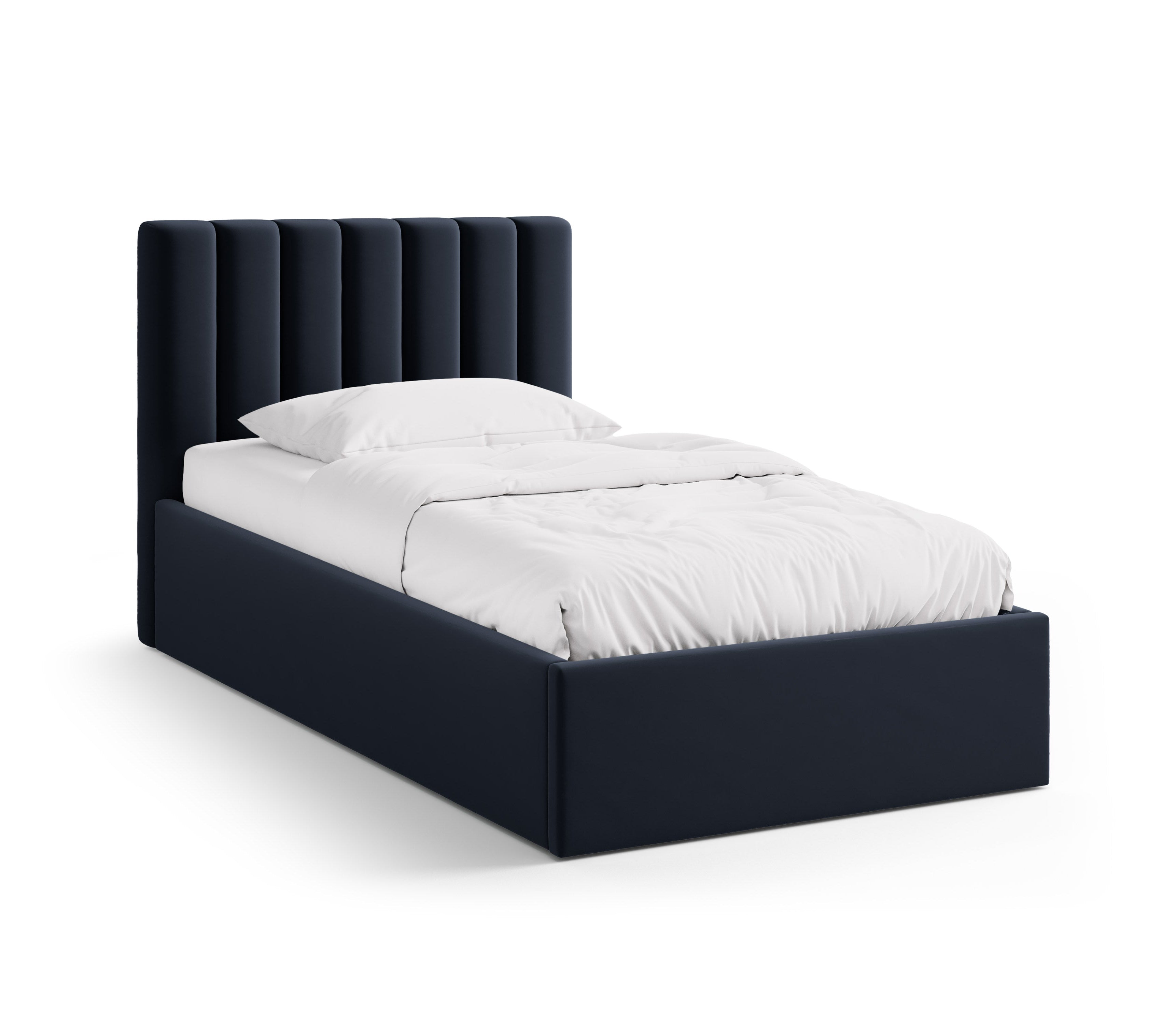 Single velvet bed with storage for bedding ALLISON navy blue