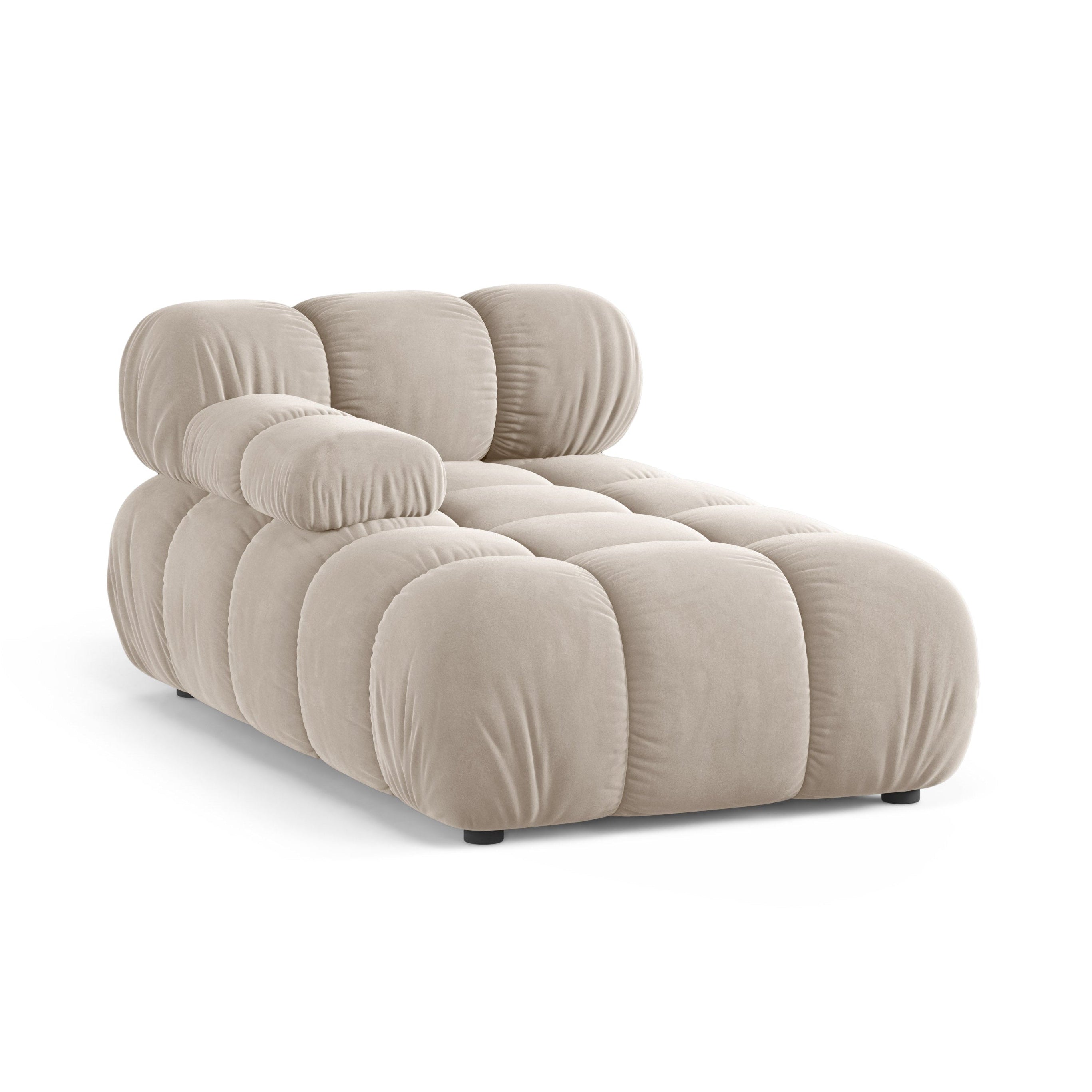 Beige Left-Hand Velvet Chaise Longue BELLIS