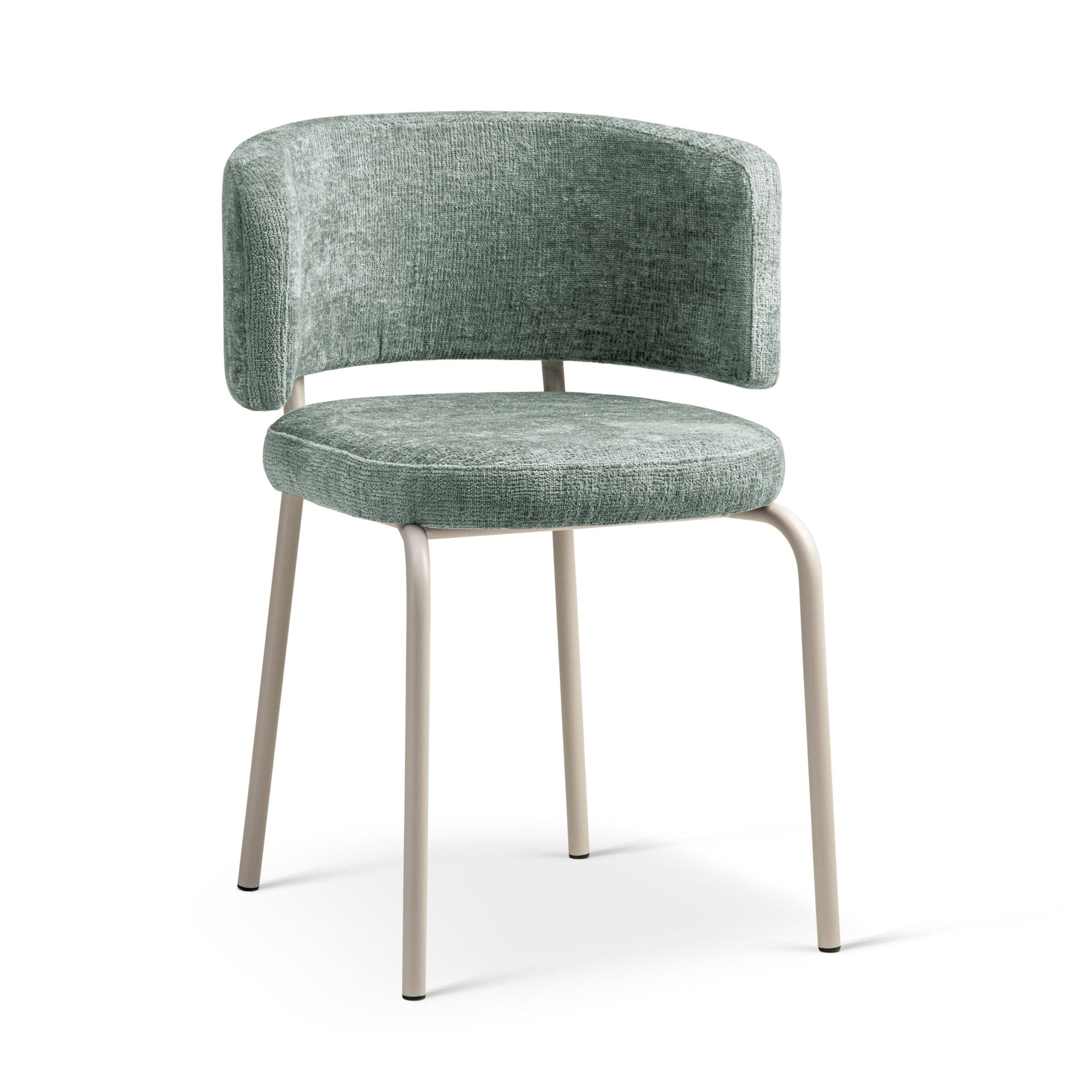 DORA Light Blue Chenille Chair with Beige Base