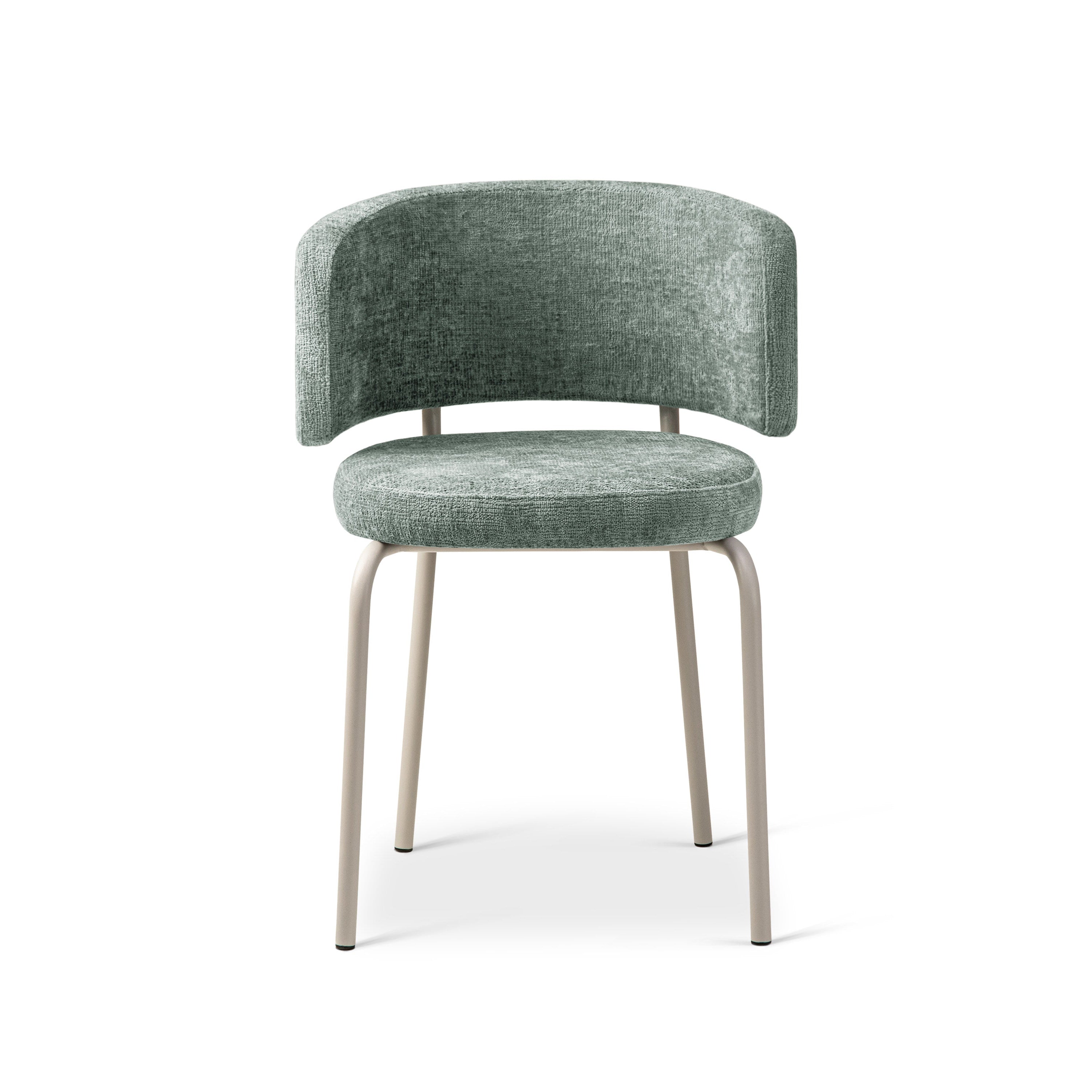 DORA Light Blue Chenille Chair with Beige Base