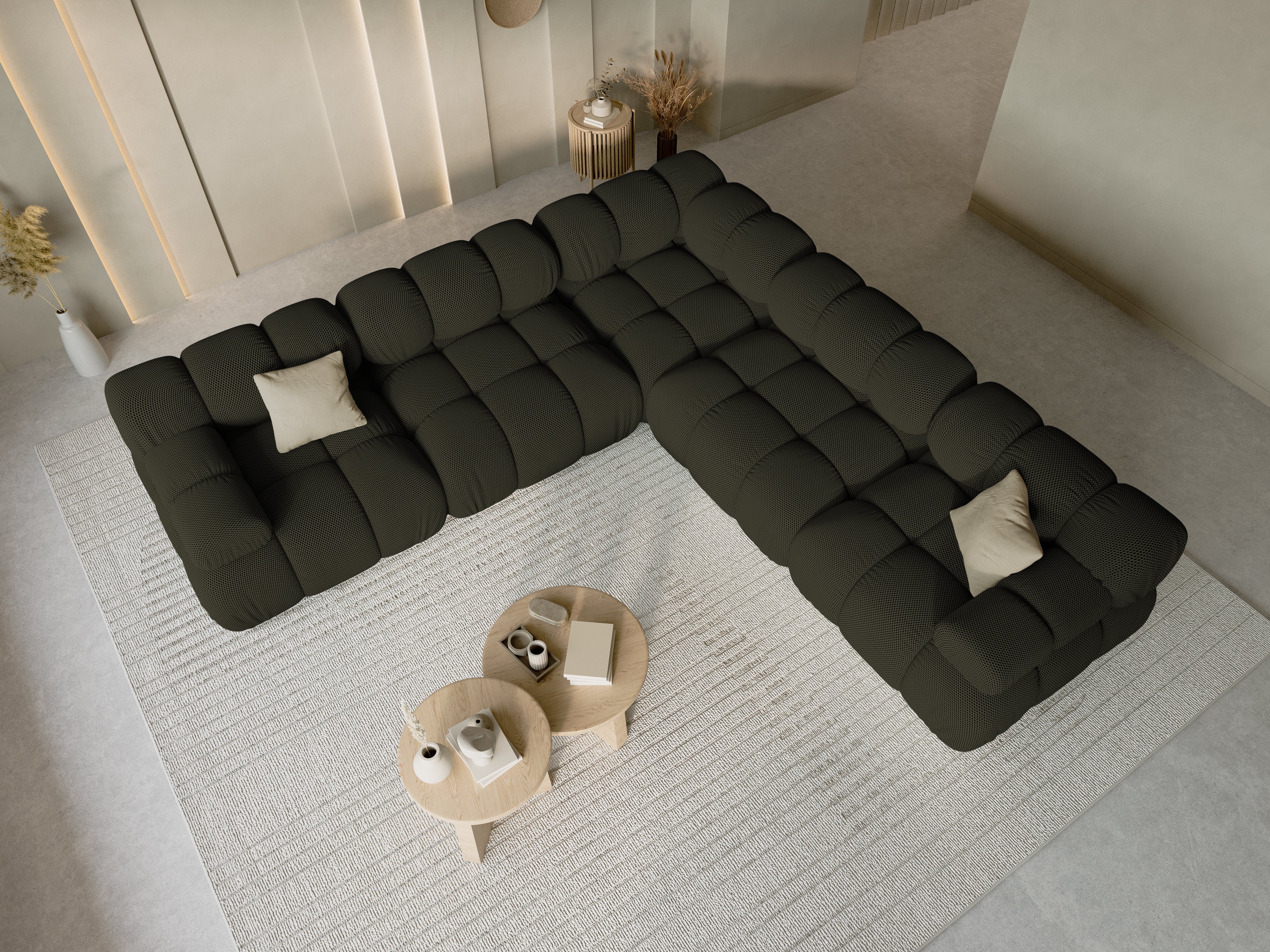 Symmetrical corner sofa BELLIS in dark green 3D fabric