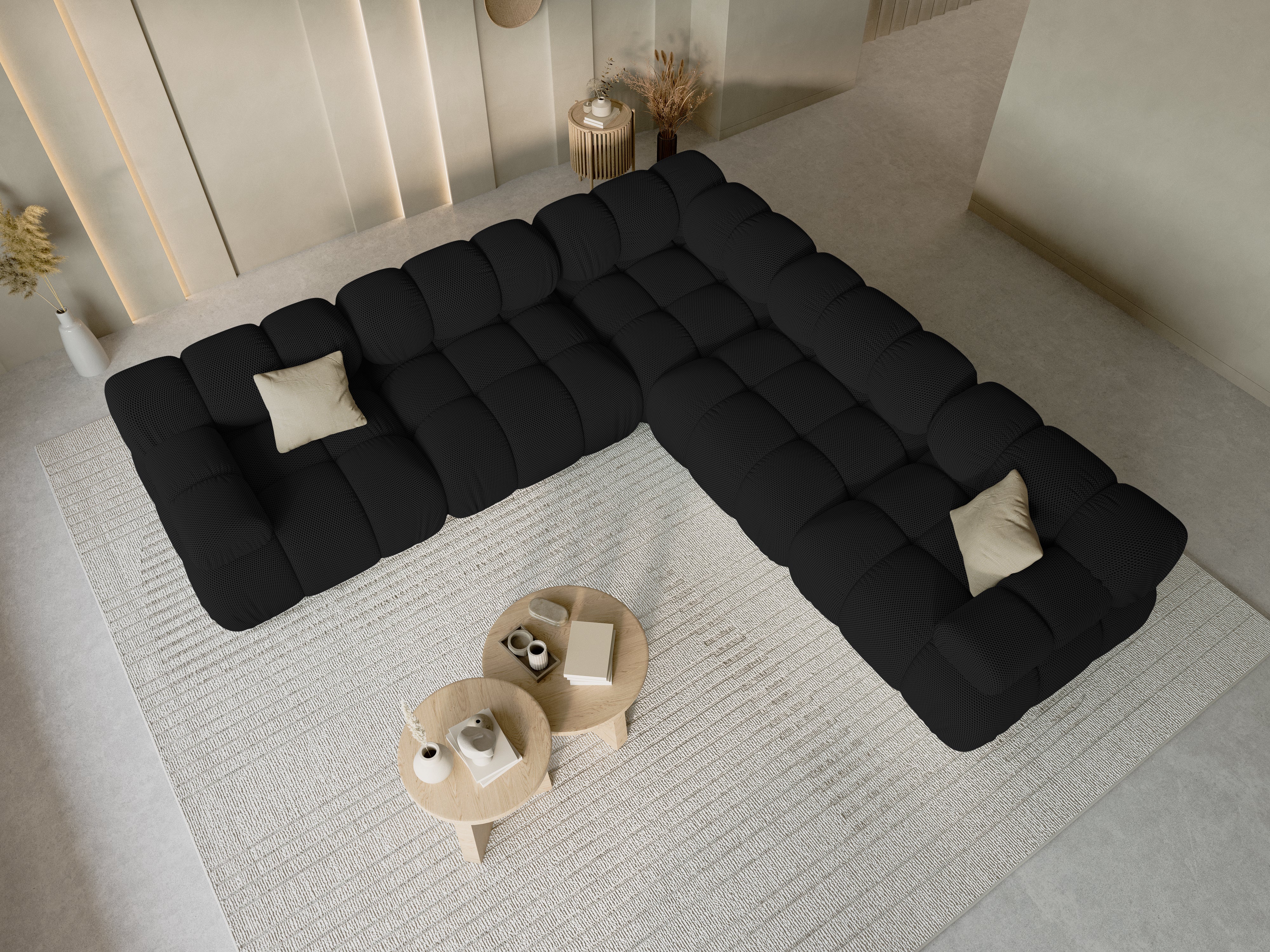 Symmetrical corner sofa BELLIS in black 3D fabric