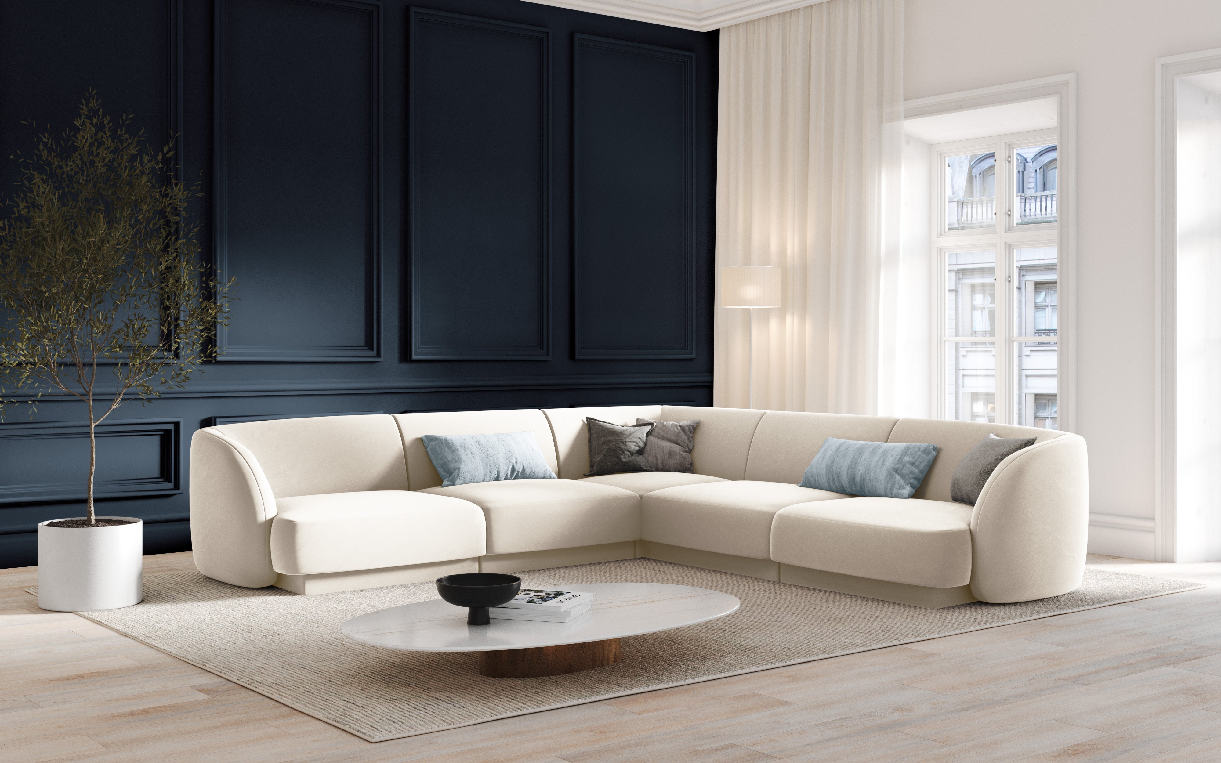 Symmetrical 5-Seater Corner Sofa MILEY Beige Boucle