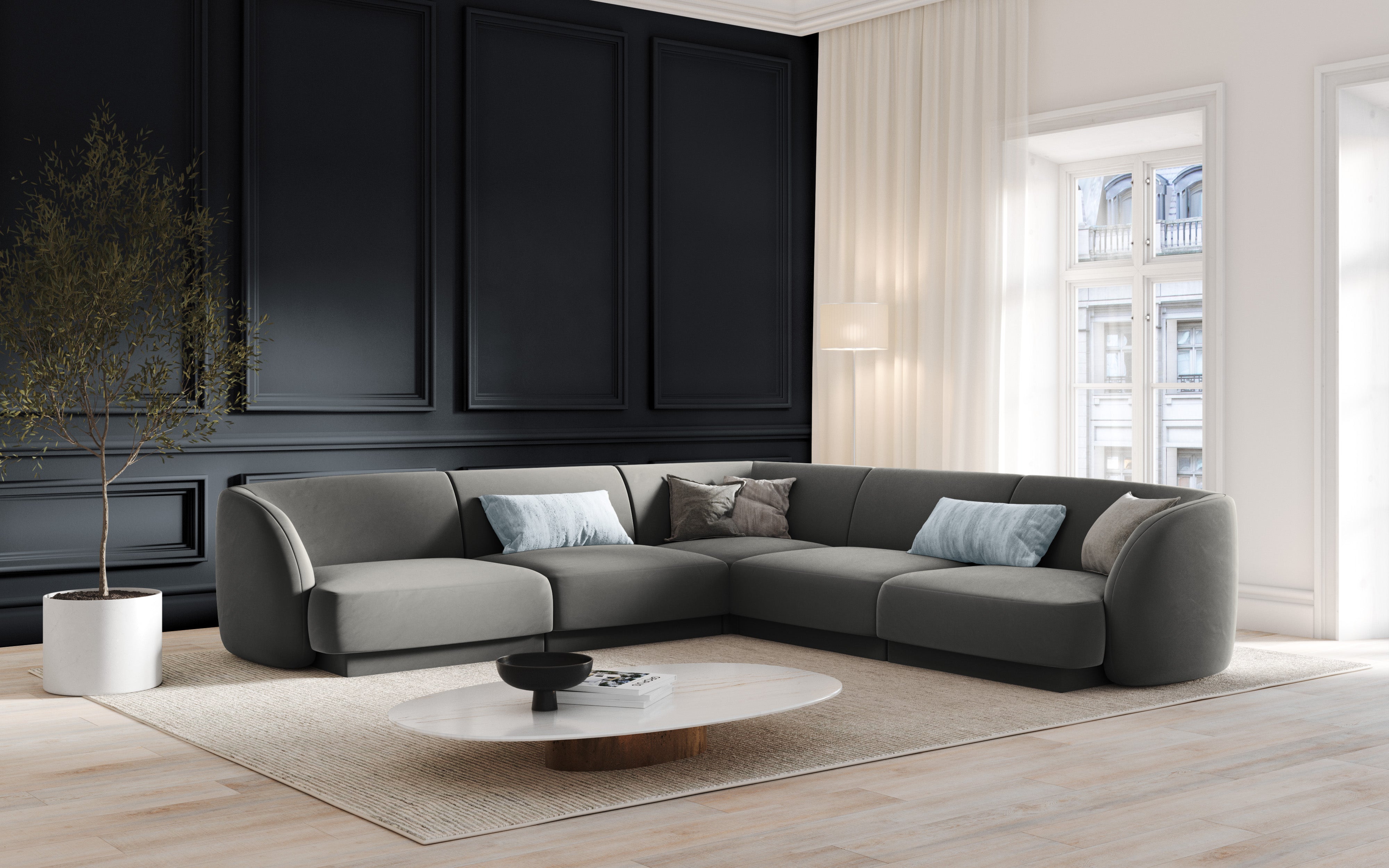 Symmetrical 5-Seater Corner Sofa MILEY Light Gray Boucle