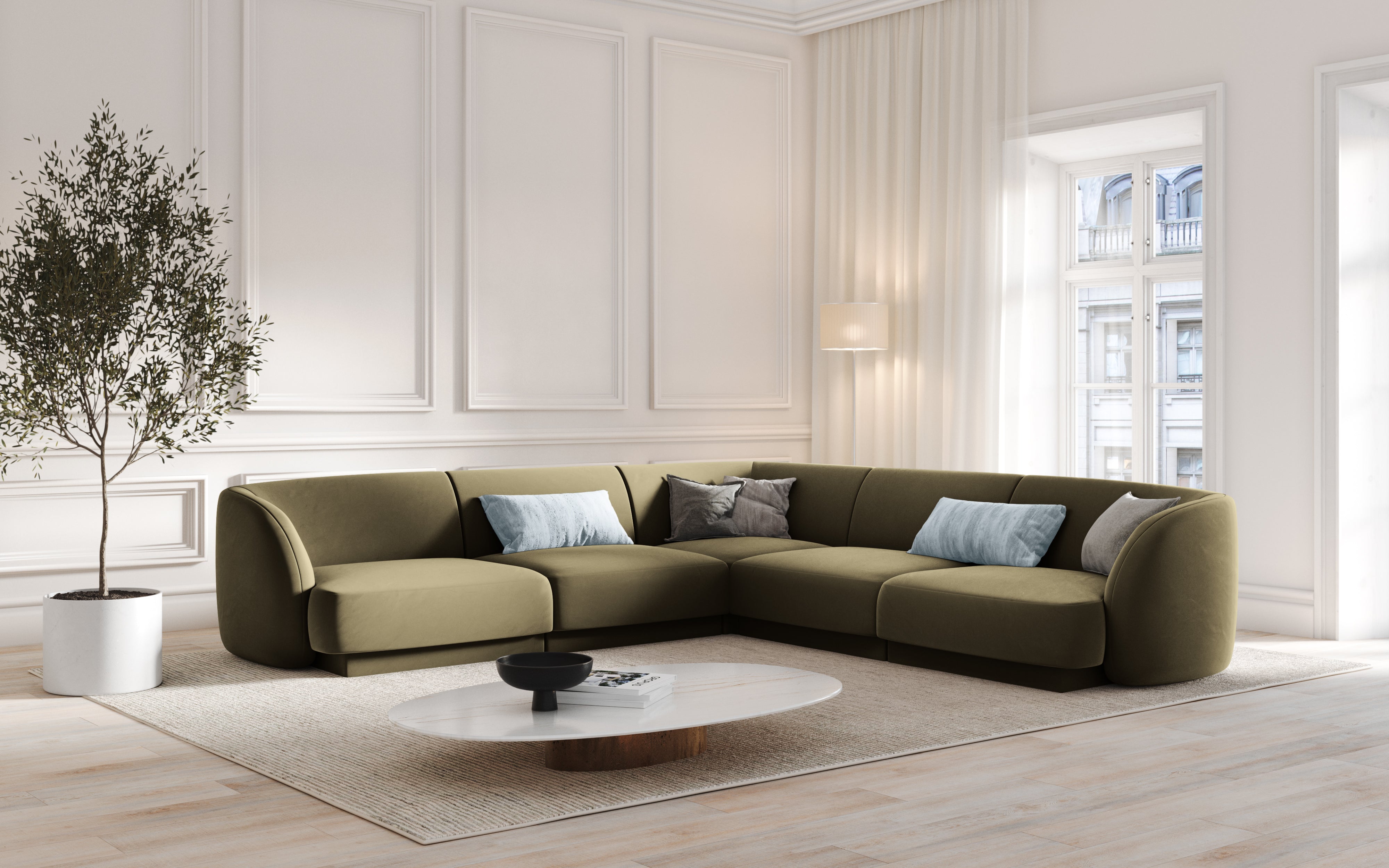 Symmetrical 5-Seater Sofa MILEY Green Boucle