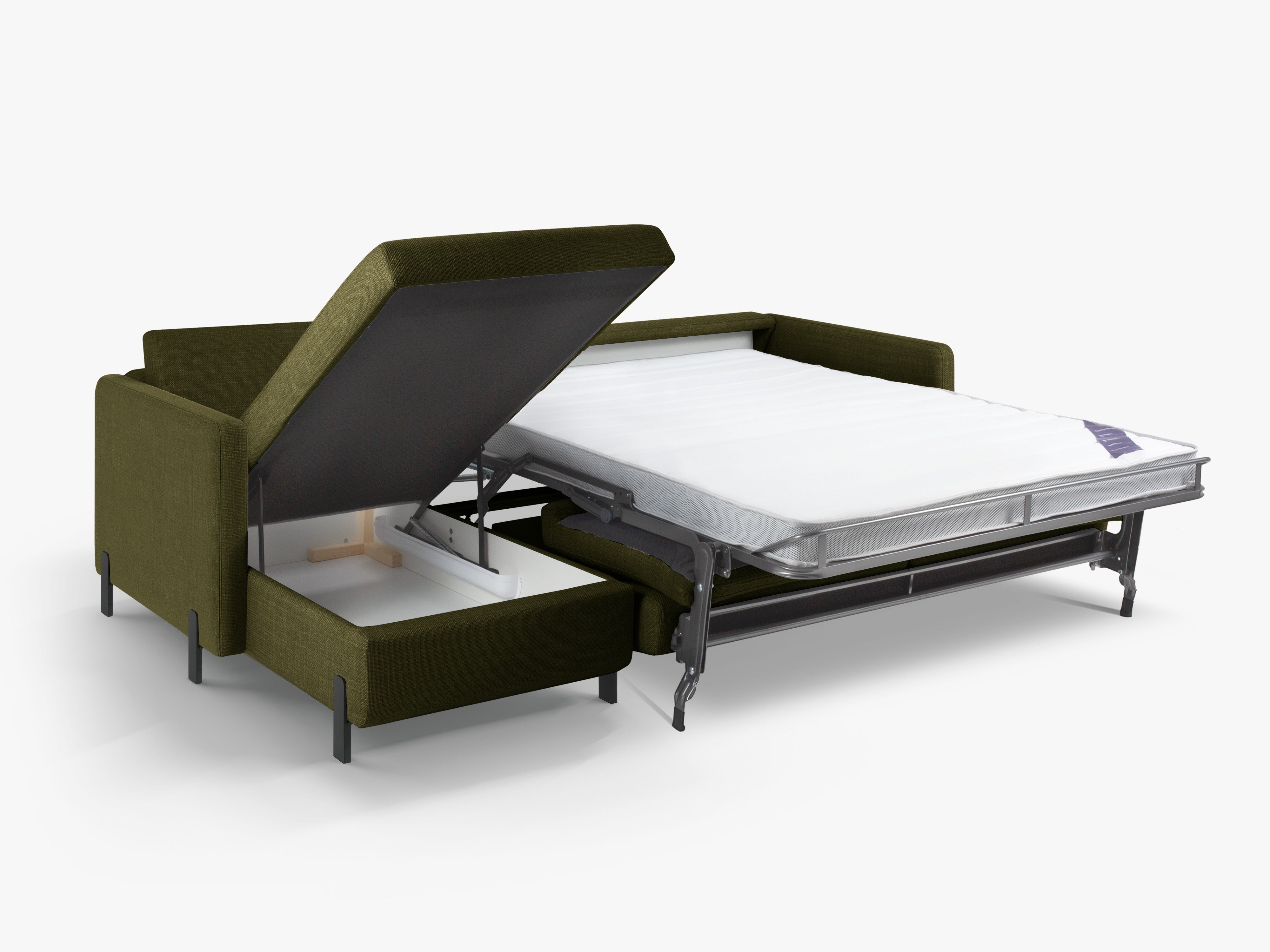 Left Corner Sofa with Bed Function and Box, "Gloria", 5 Seats, Green, 280x170x80
Made in Europe