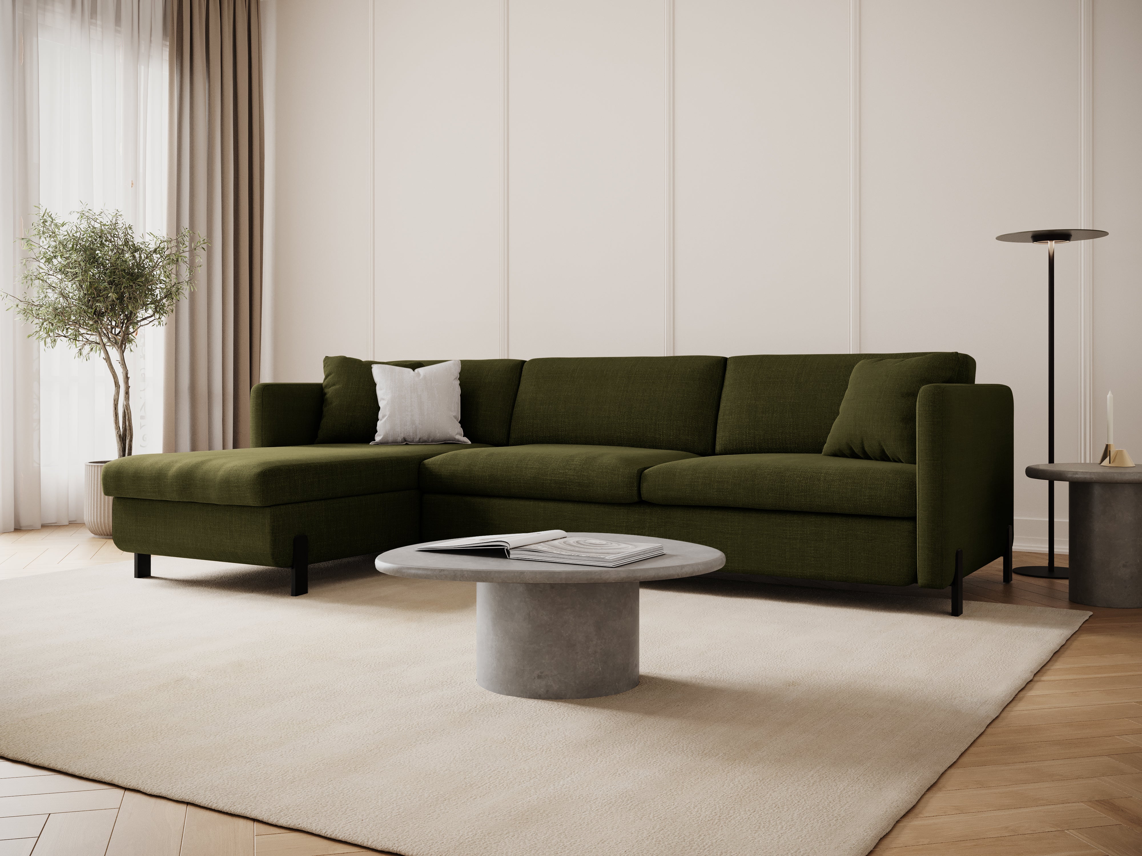 Left Corner Sofa with Bed Function and Box, "Gloria", 5 Seats, Green, 280x170x80
Made in Europe