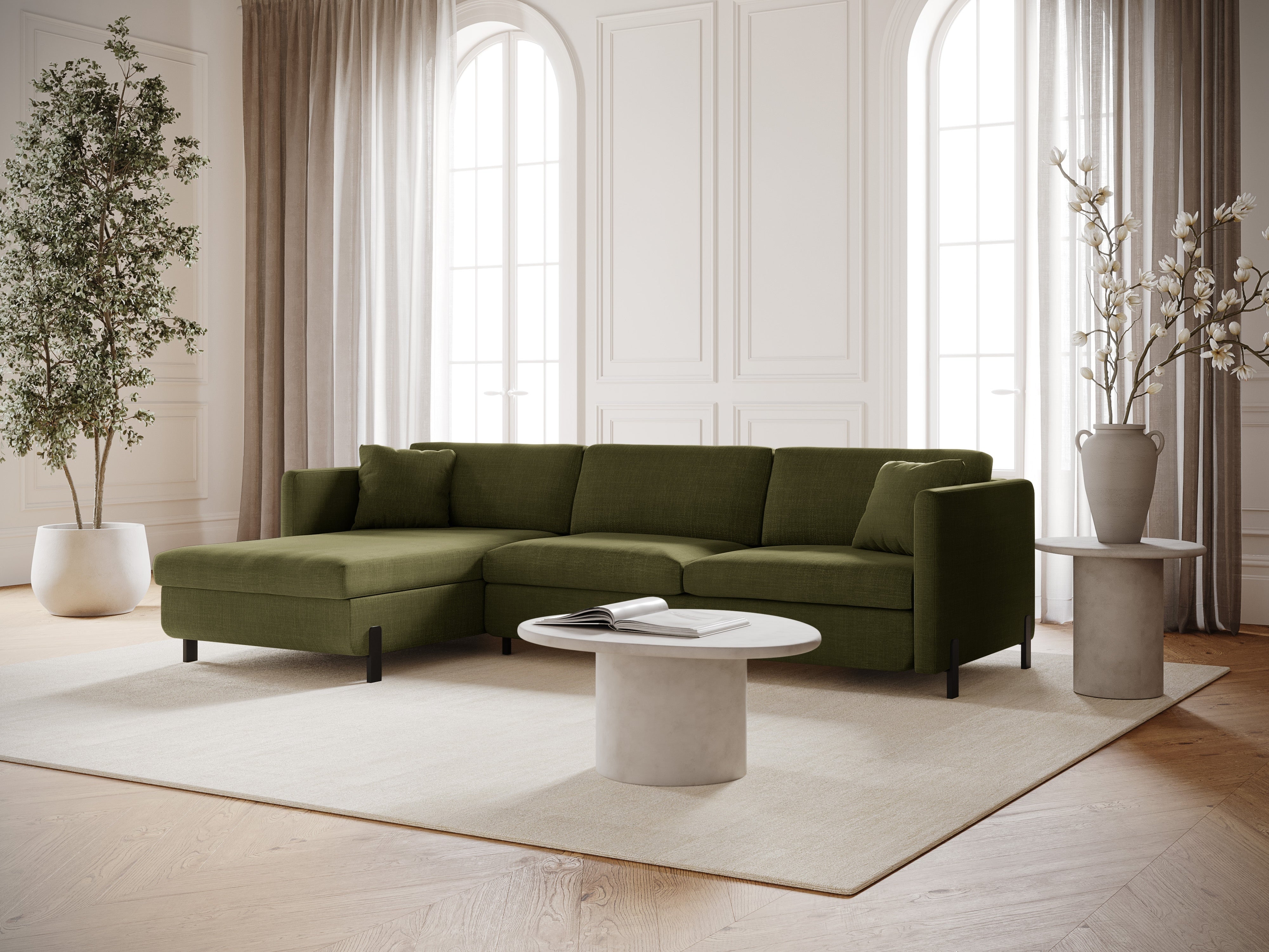Left Corner Sofa with Bed Function and Box, "Gloria", 5 Seats, Green, 280x170x80
Made in Europe