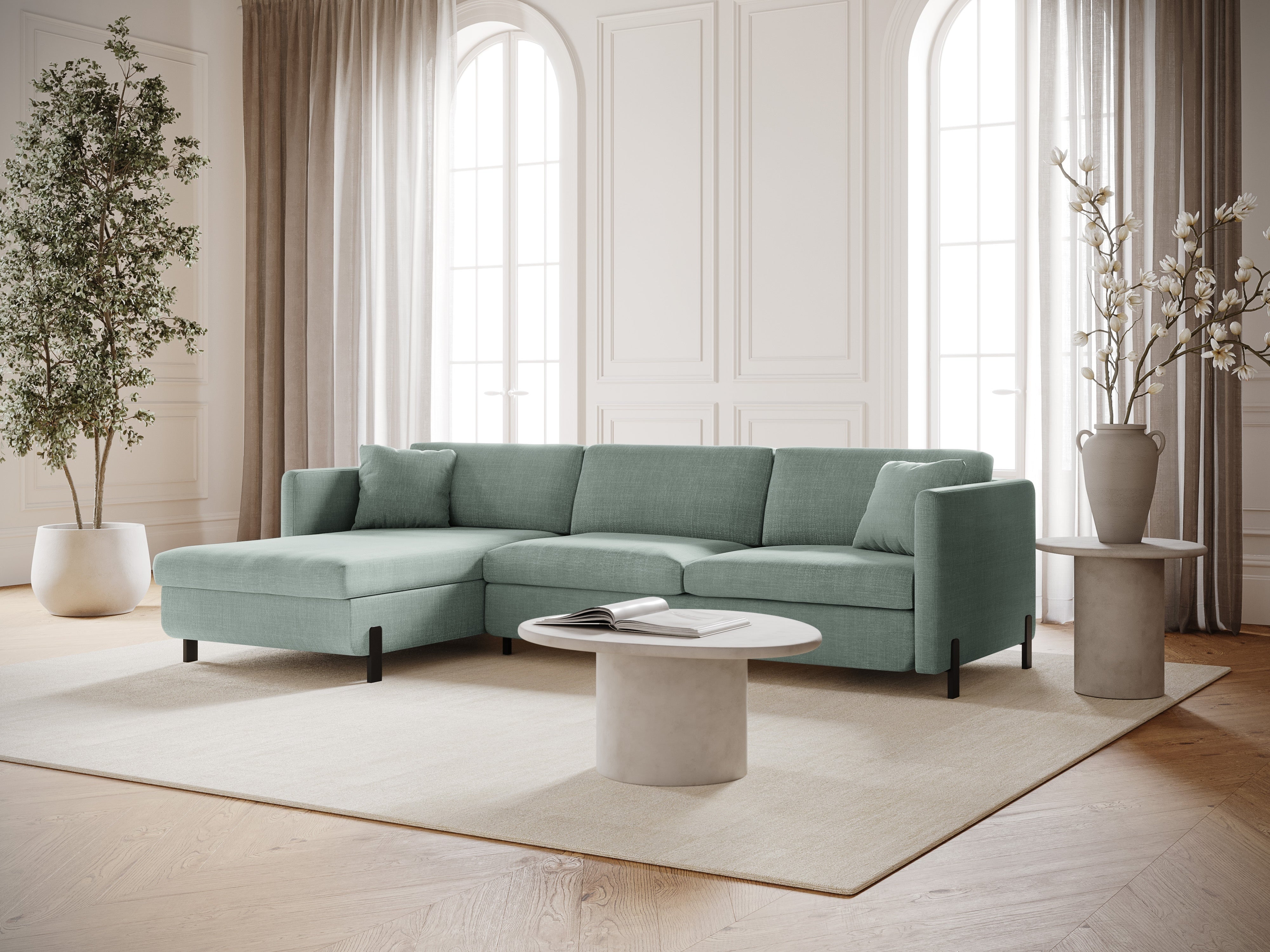 Left Corner Sofa with Bed Function and Box, "Gloria", 5 Seats, Mint, 280x170x80
Made in Europe