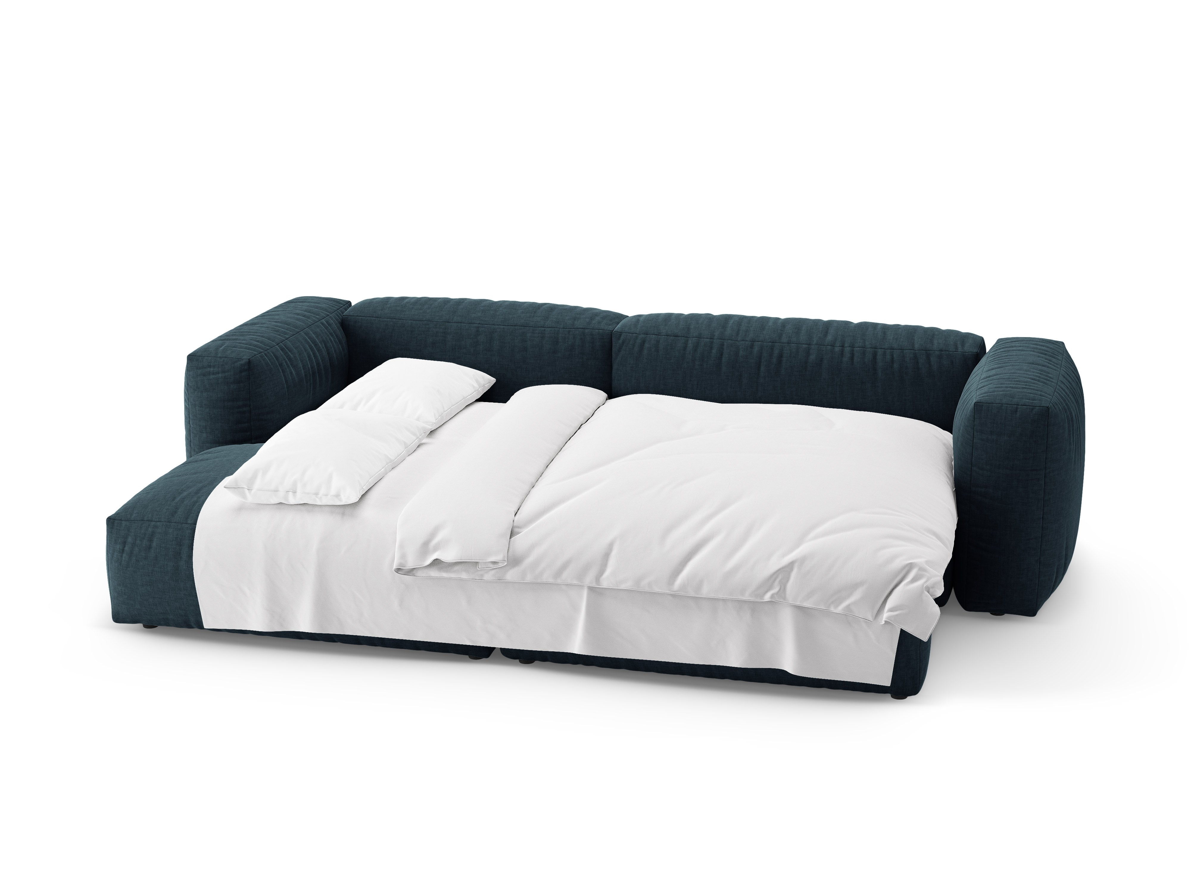 Left-sided corner sofa bed MARTINA in denim blue